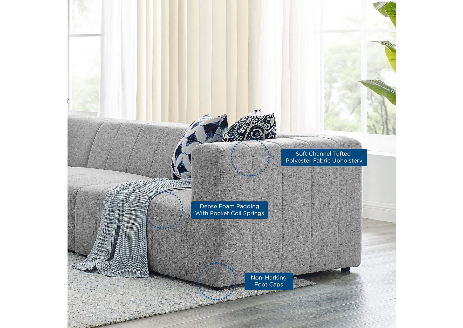 Light Gray Bartlett Upholstered Fabric 5-Piece Sectional Sofa,Modway