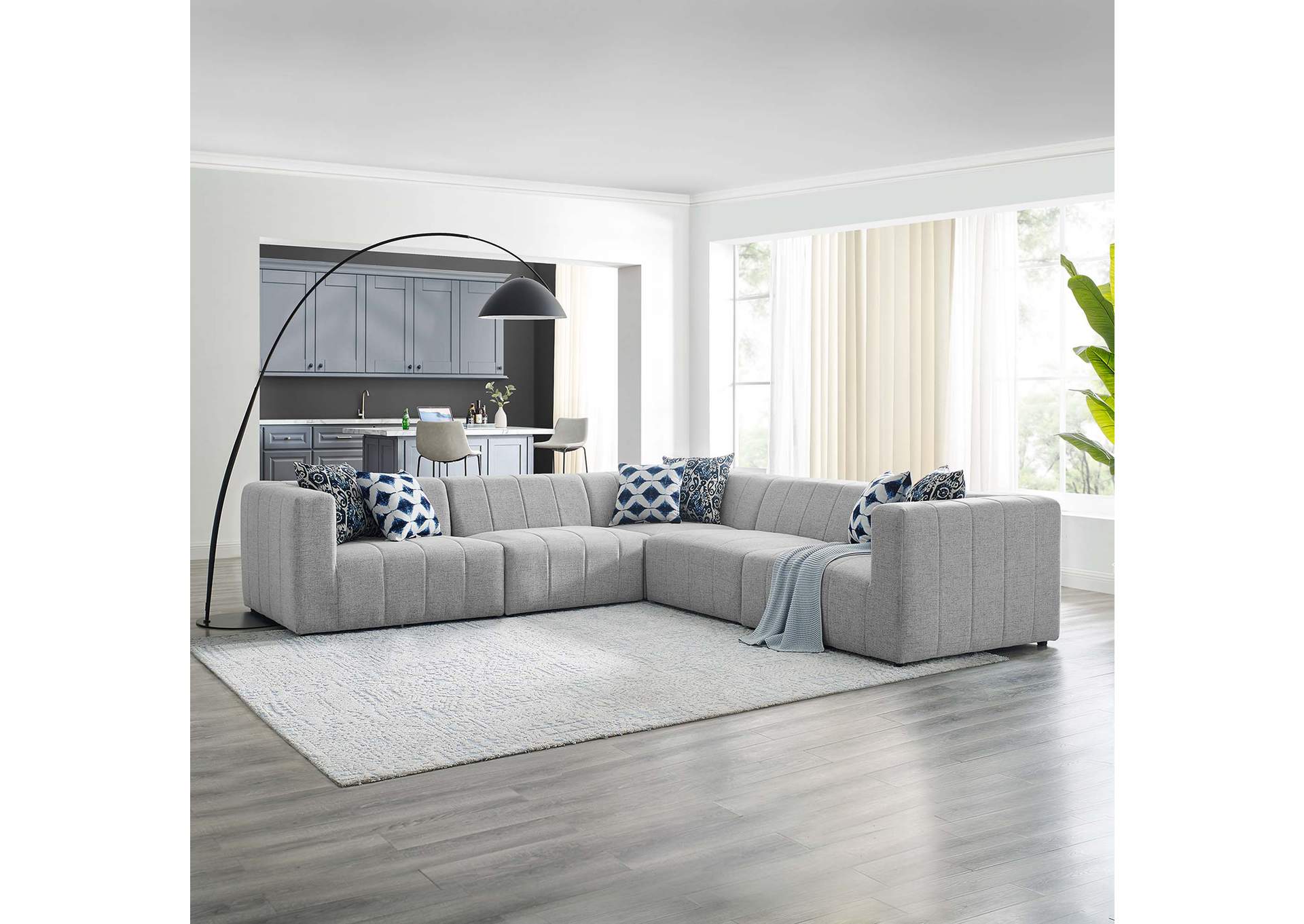Light Gray Bartlett Upholstered Fabric 5-Piece Sectional Sofa,Modway