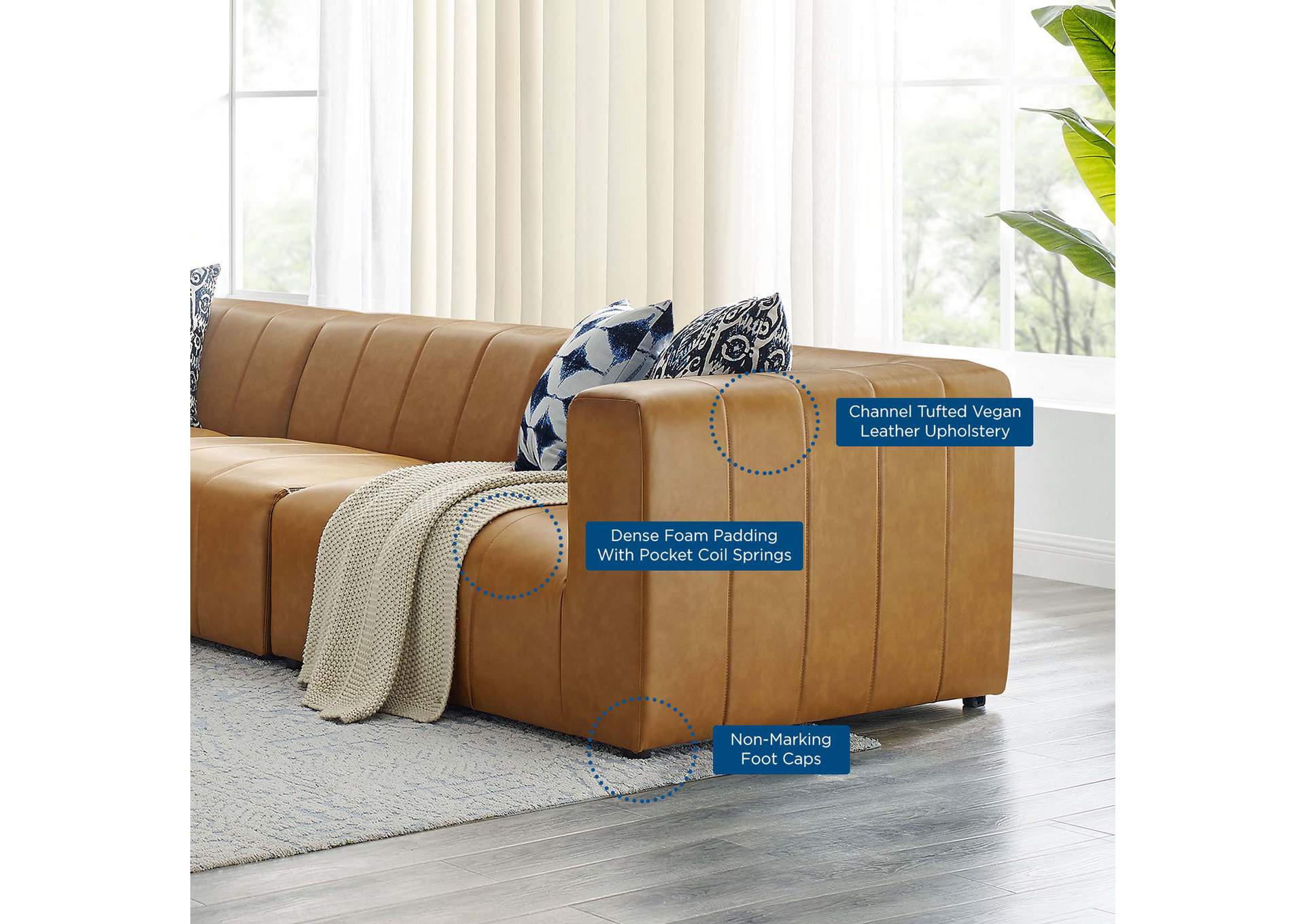 Tan Bartlett Vegan Leather 5-Piece Sectional Sofa,Modway