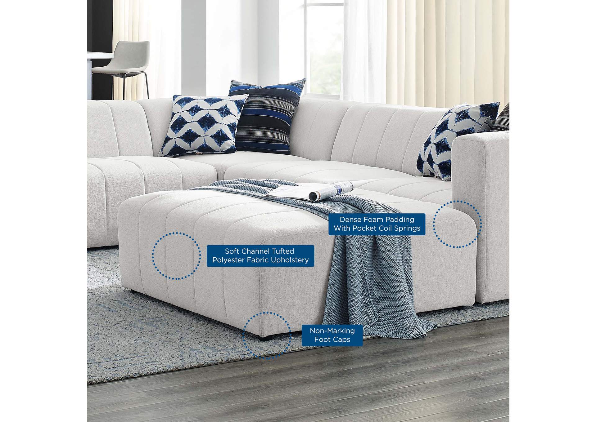 Ivory Bartlett Upholstered Fabric 6-Piece Sectional Sofa,Modway