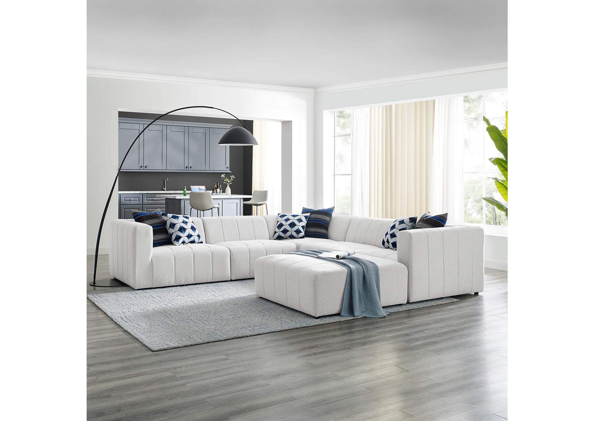 Ivory Bartlett Upholstered Fabric 6-Piece Sectional Sofa,Modway