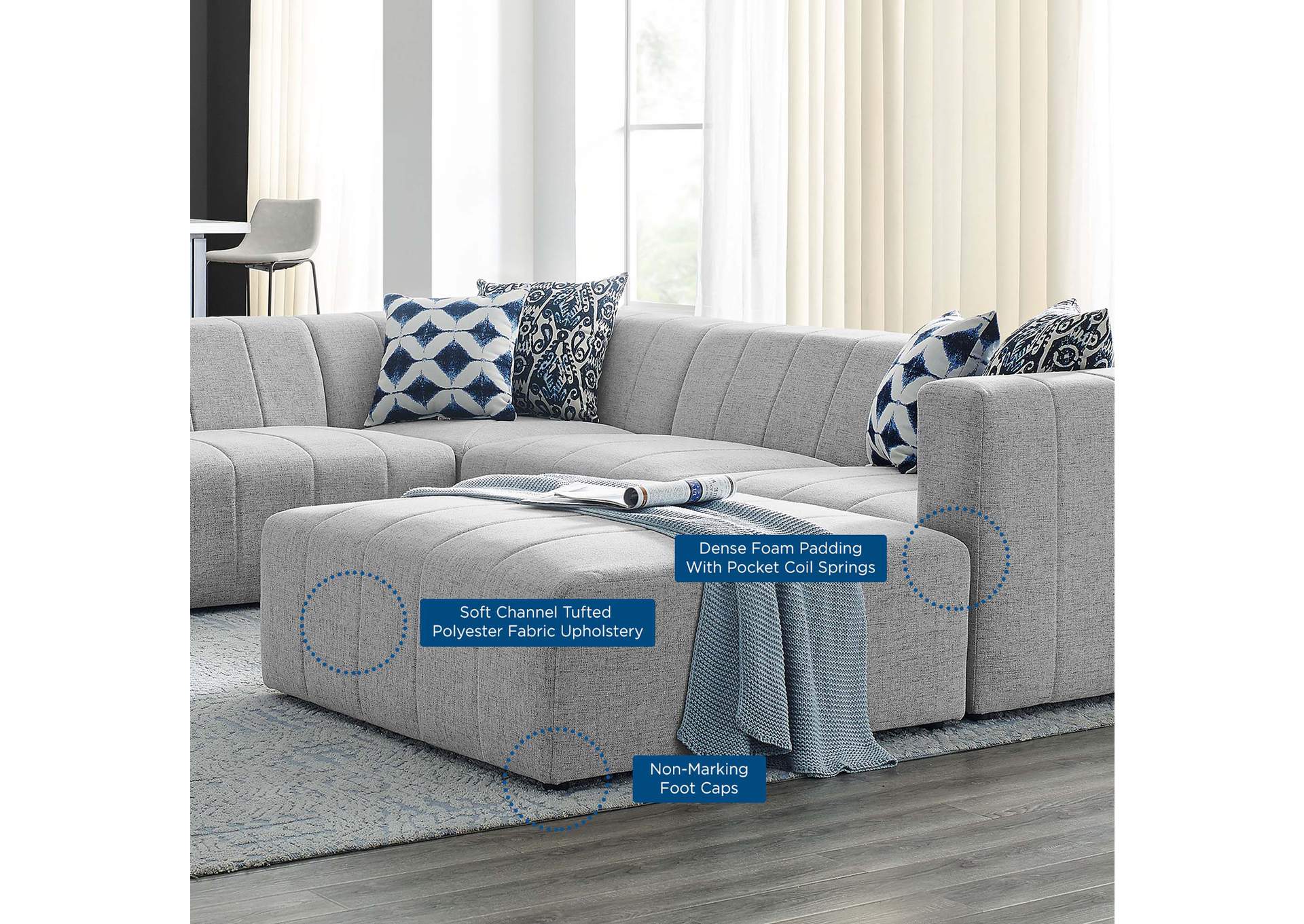 Light Gray Bartlett Upholstered Fabric 6-Piece Sectional Sofa,Modway