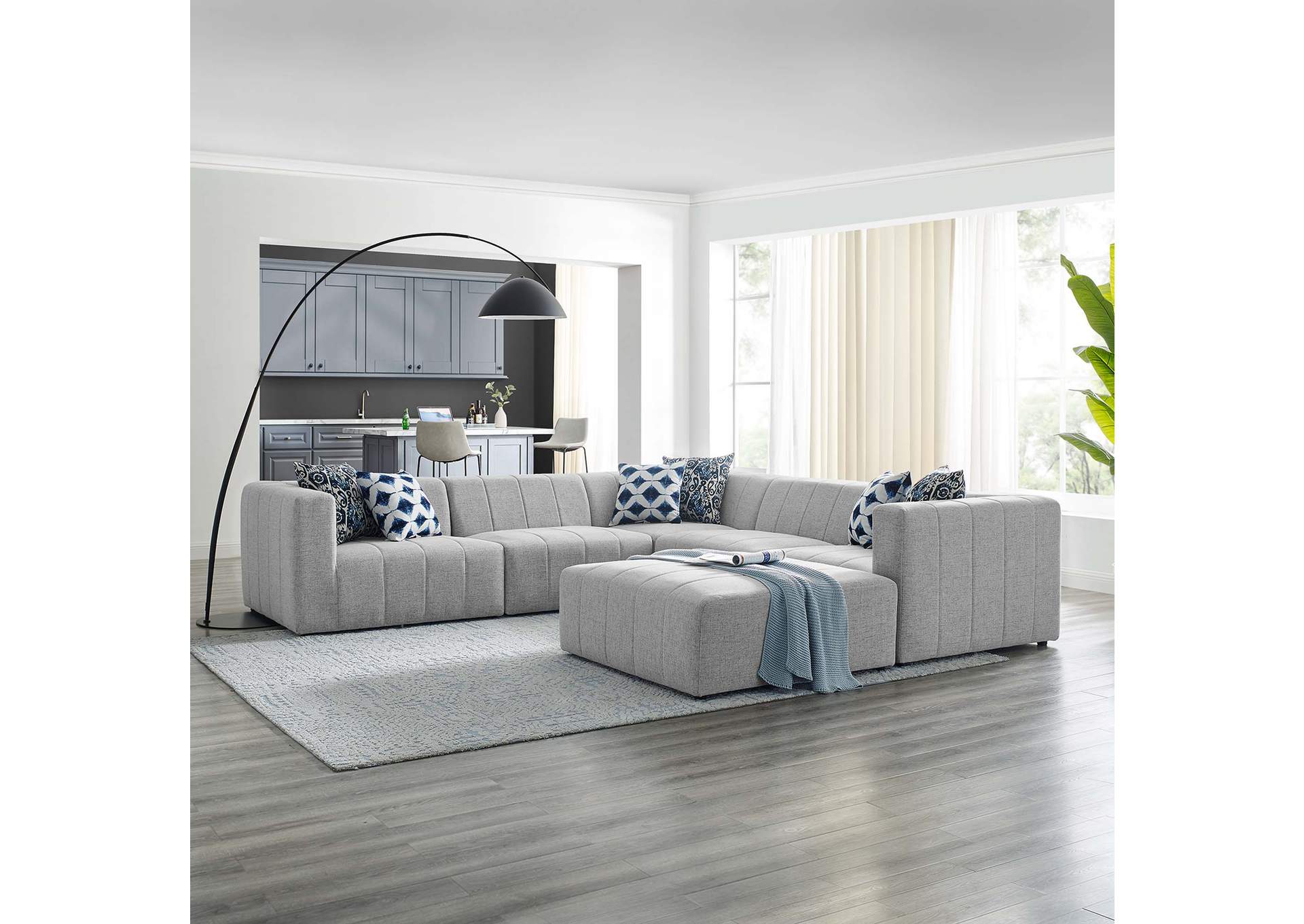Light Gray Bartlett Upholstered Fabric 6-Piece Sectional Sofa,Modway