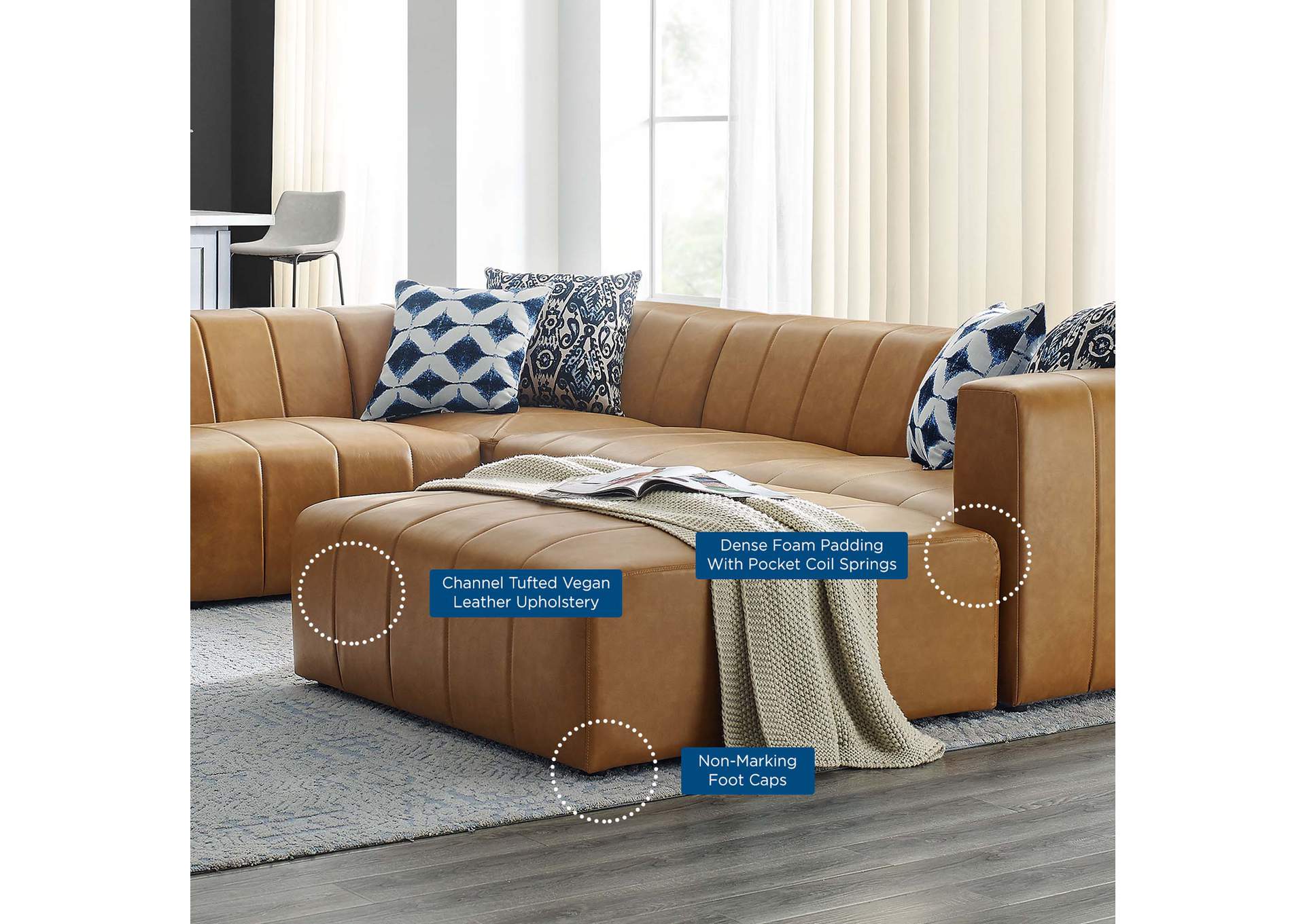 Tan Bartlett Vegan Leather 6-Piece Sectional Sofa,Modway