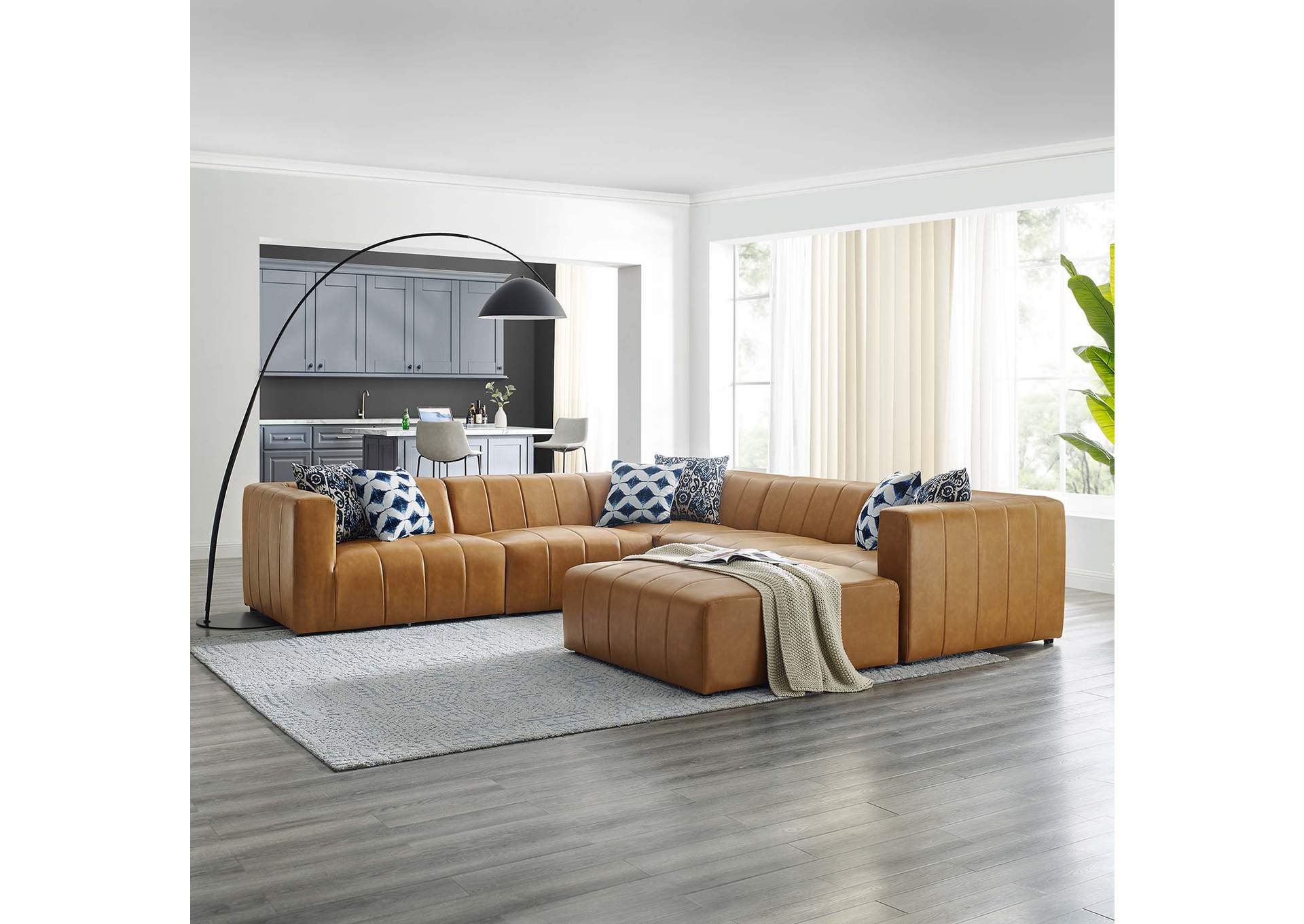 Tan Bartlett Vegan Leather 6-Piece Sectional Sofa,Modway
