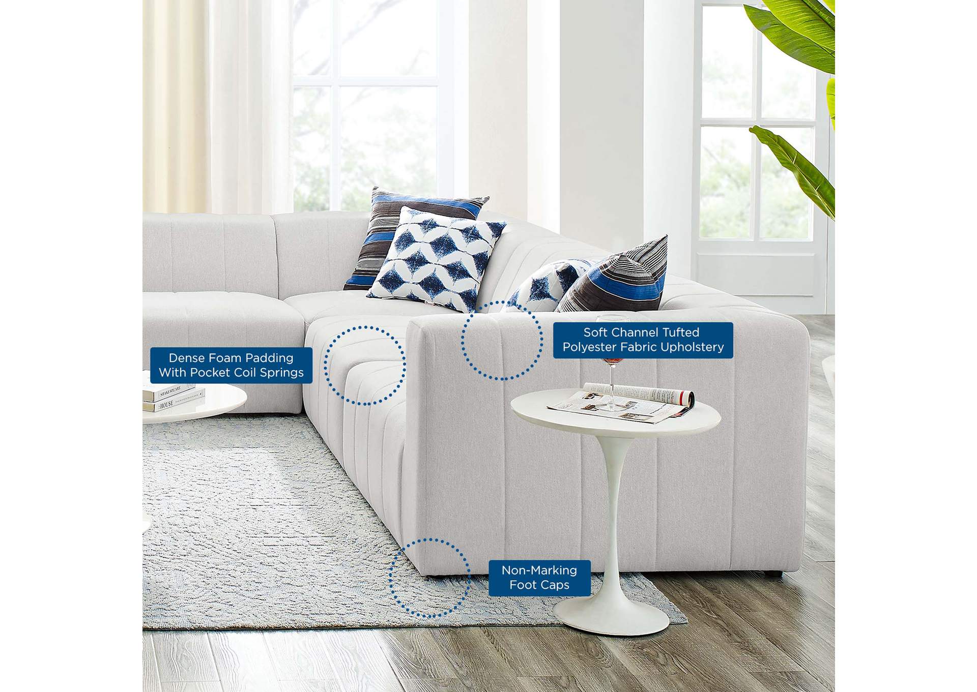 Ivory Bartlett Upholstered Fabric 8-Piece Sectional Sofa,Modway