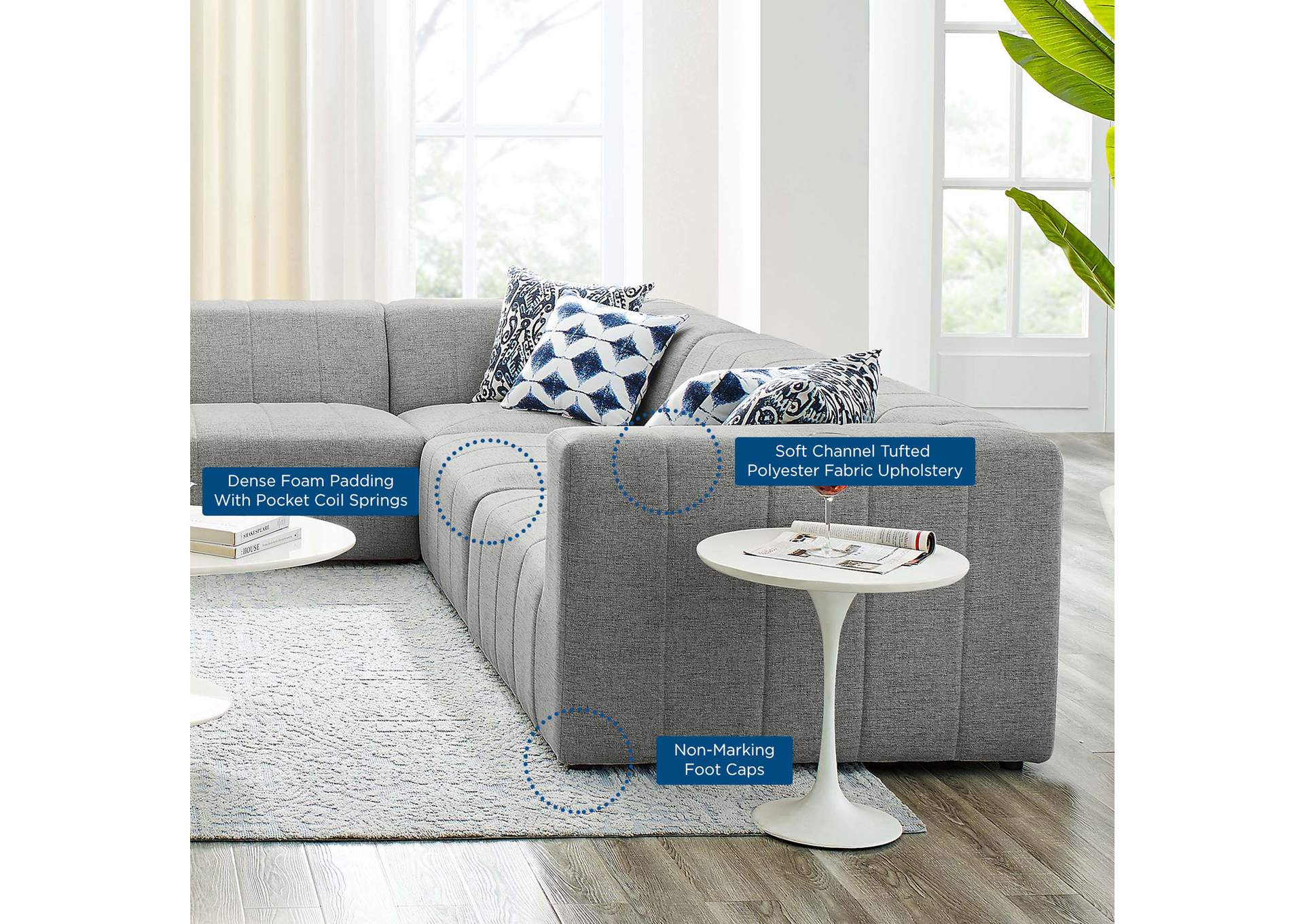 Light Gray Bartlett Upholstered Fabric 8-Piece Sectional Sofa,Modway