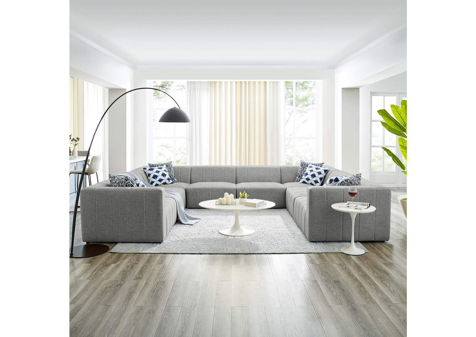 Light Gray Bartlett Upholstered Fabric 8-Piece Sectional Sofa,Modway