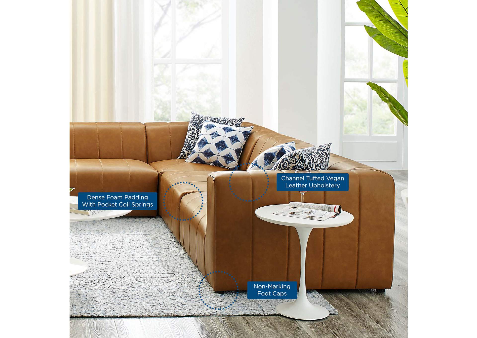 Tan Bartlett Vegan Leather 8-Piece Sectional Sofa,Modway