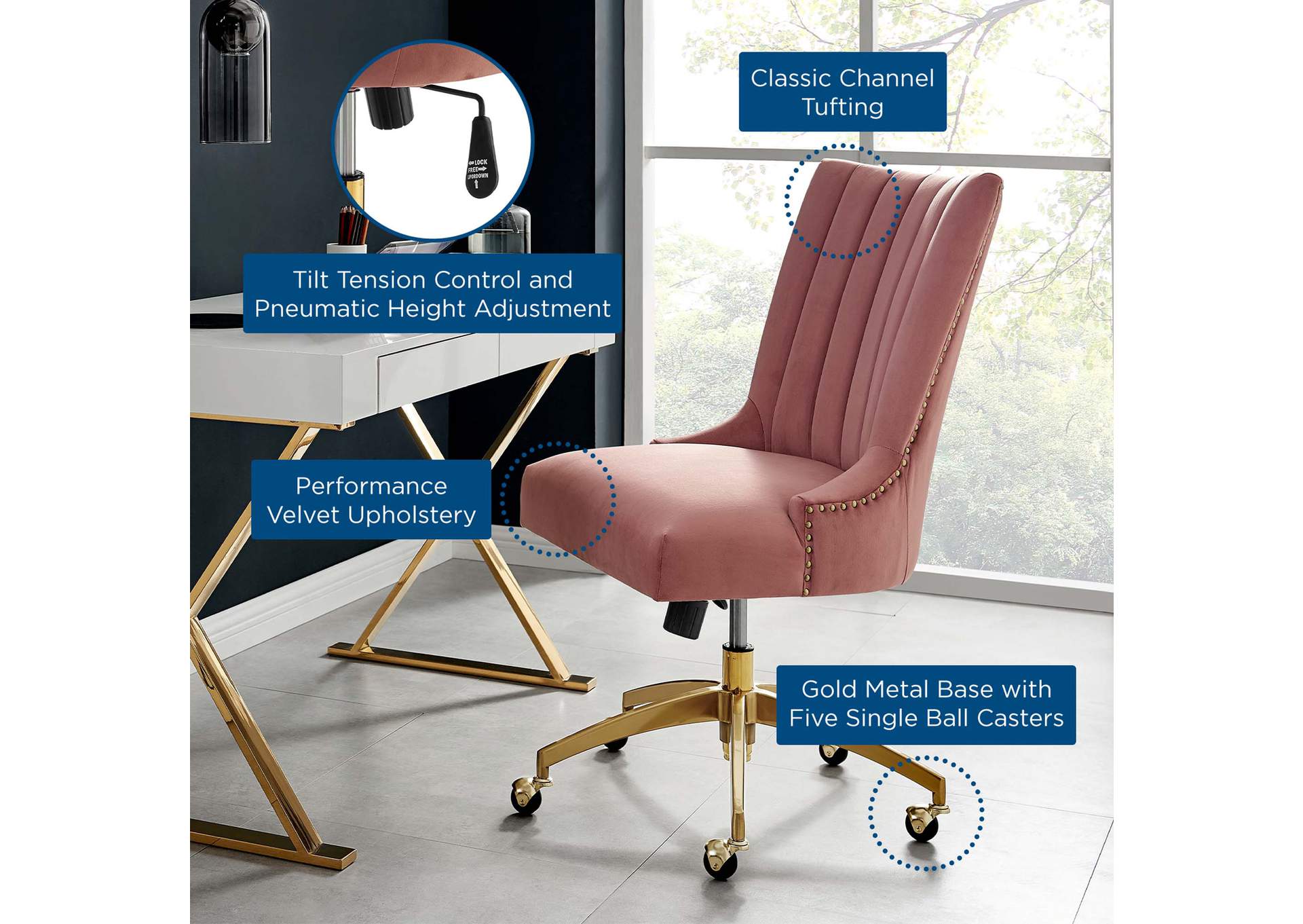 Empower Channel Tufted Performance Velvet Office Chair,Modway