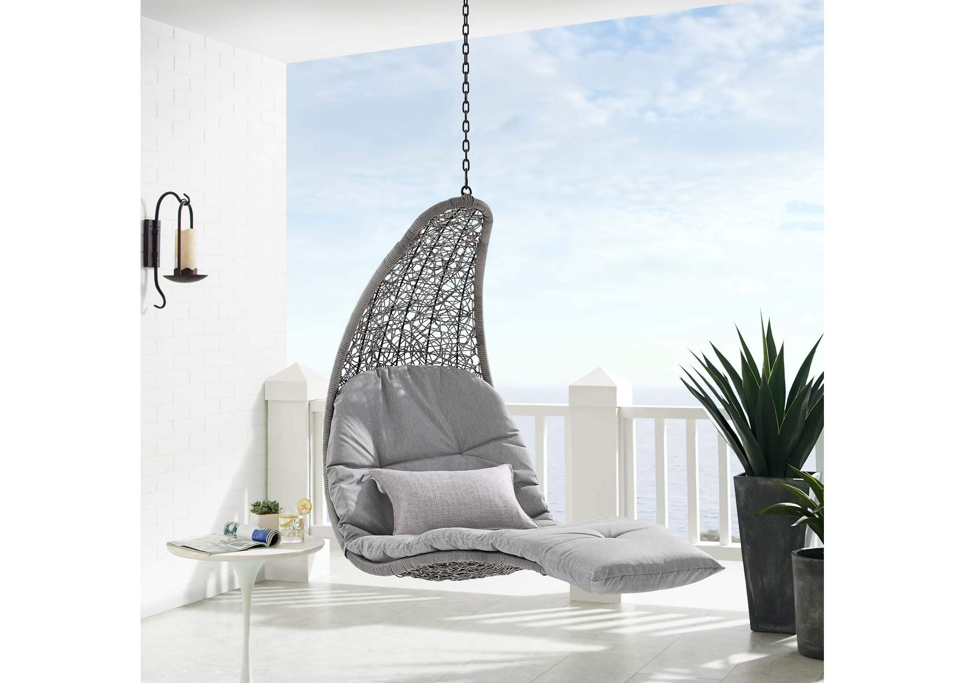 Light Gray Gray Landscape Outdoor Patio Hanging Chaise Lounge Outdoor Patio Swing Chair,Modway