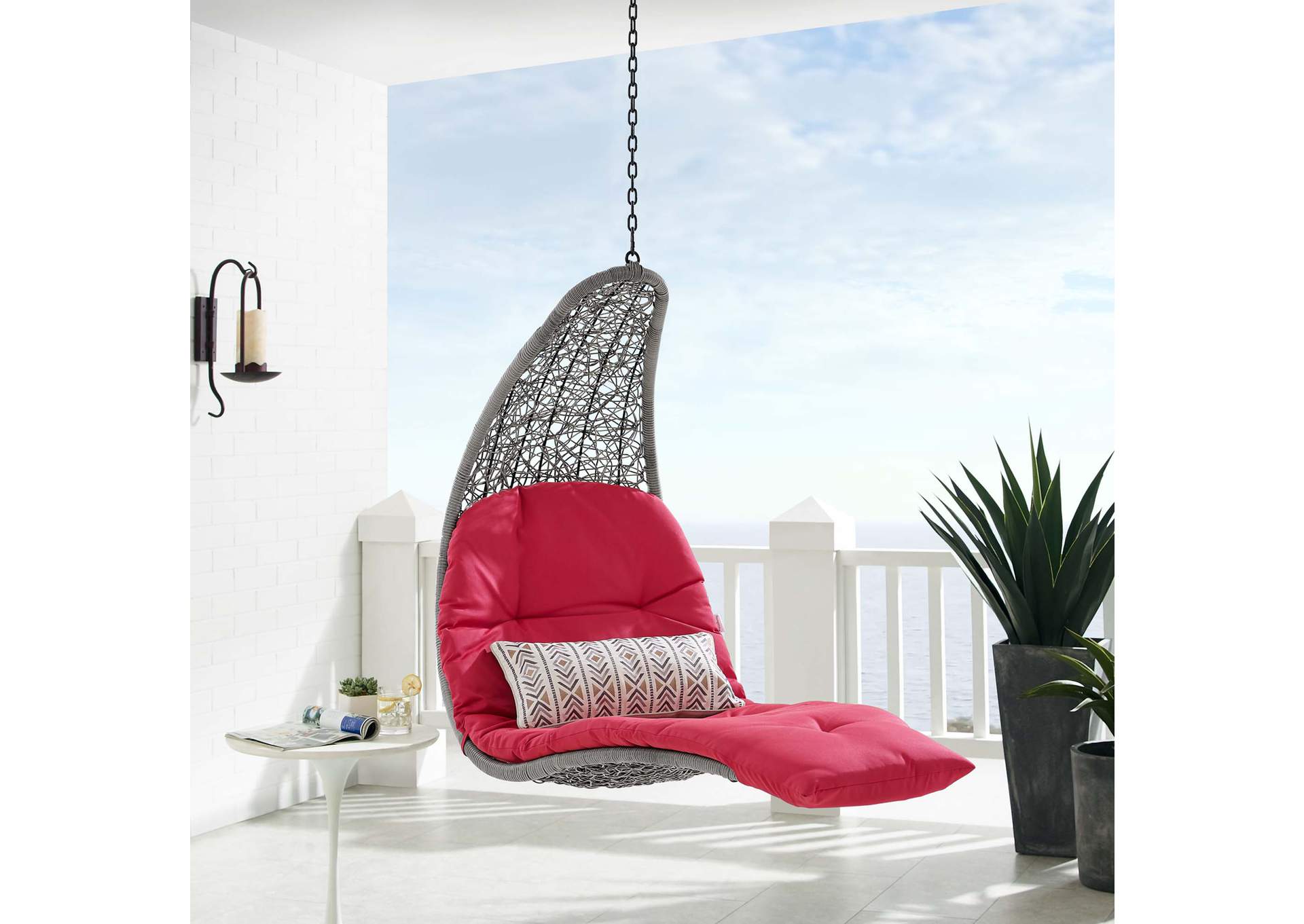 Light Gray Red Landscape Outdoor Patio Hanging Chaise Lounge Outdoor Patio Swing Chair,Modway