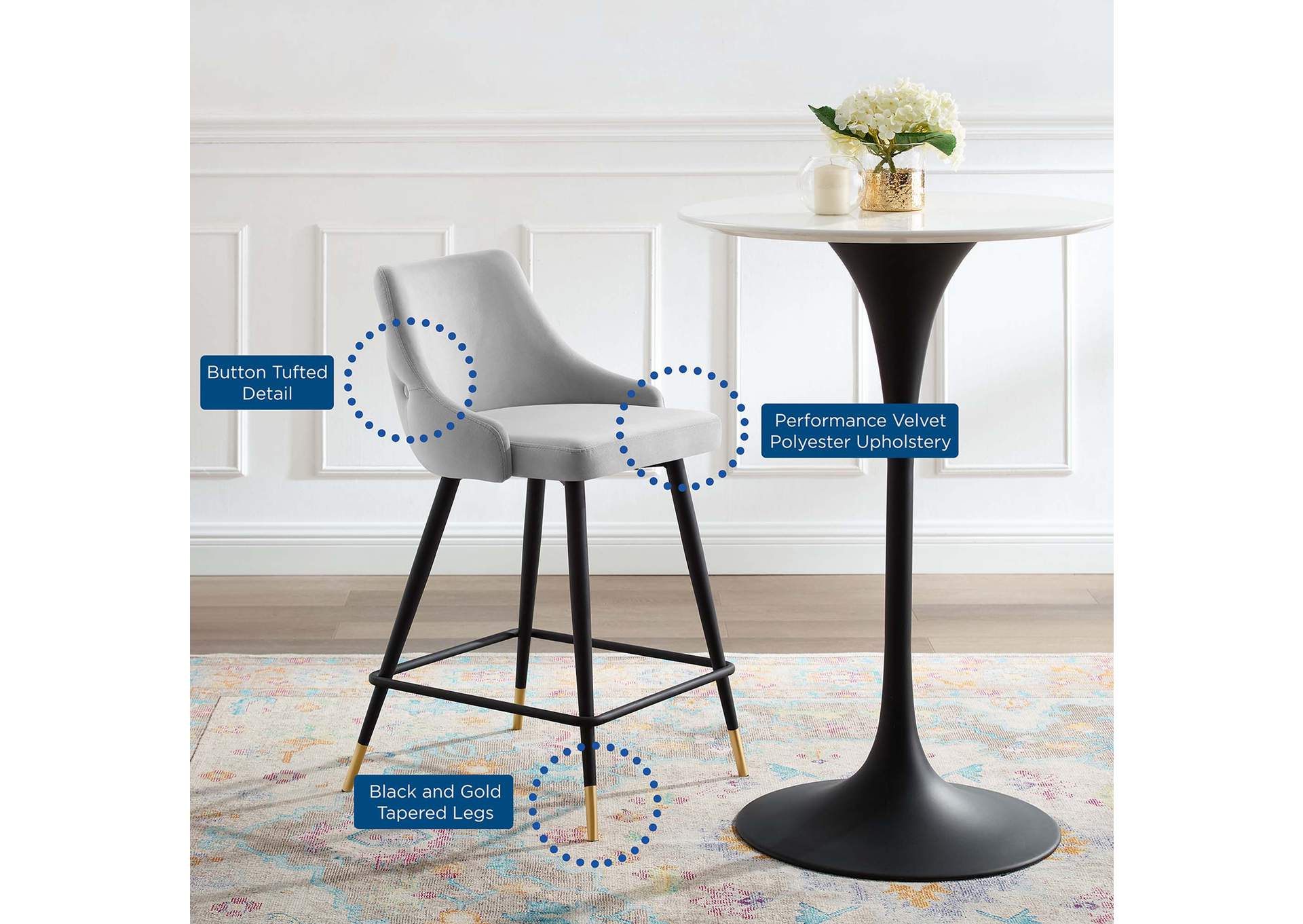 Light Gray Adorn Performance Velvet Counter Stool [Set of 2],Modway