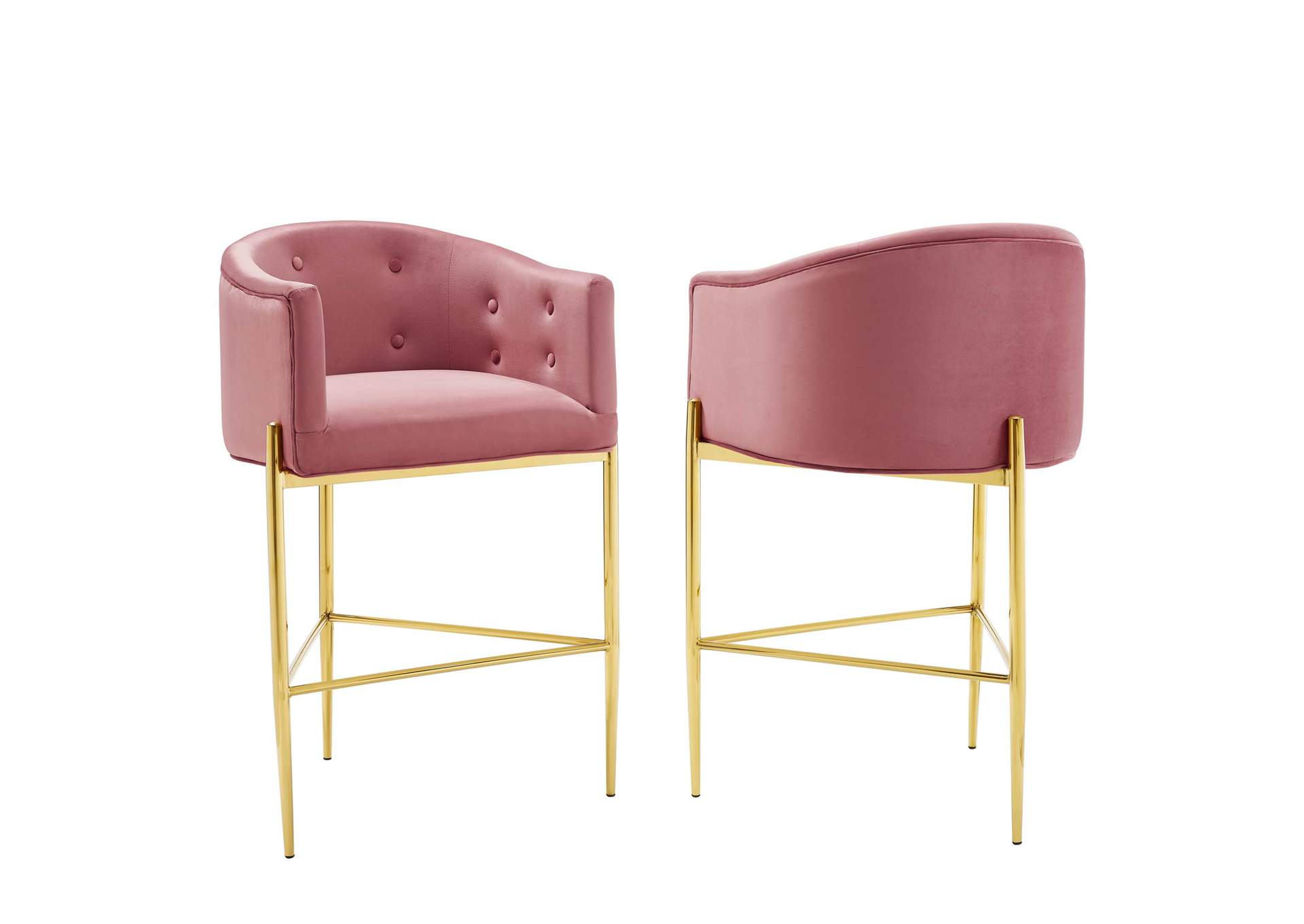 Dusty Rose Savour Tufted Performance Velvet Bar Stool [Set of 2],Modway