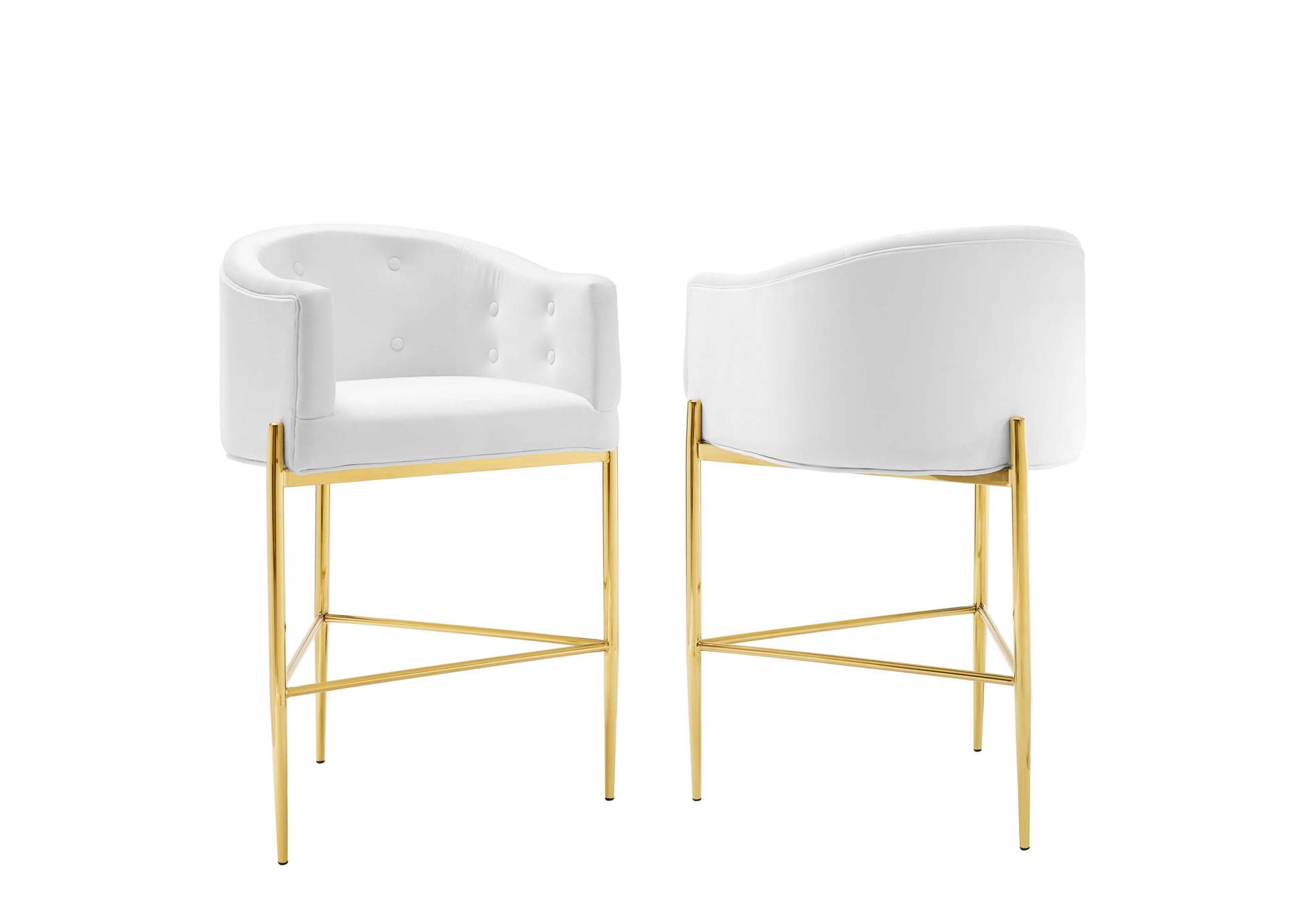 White Savour Tufted Performance Velvet Bar Stool [Set of 2],Modway