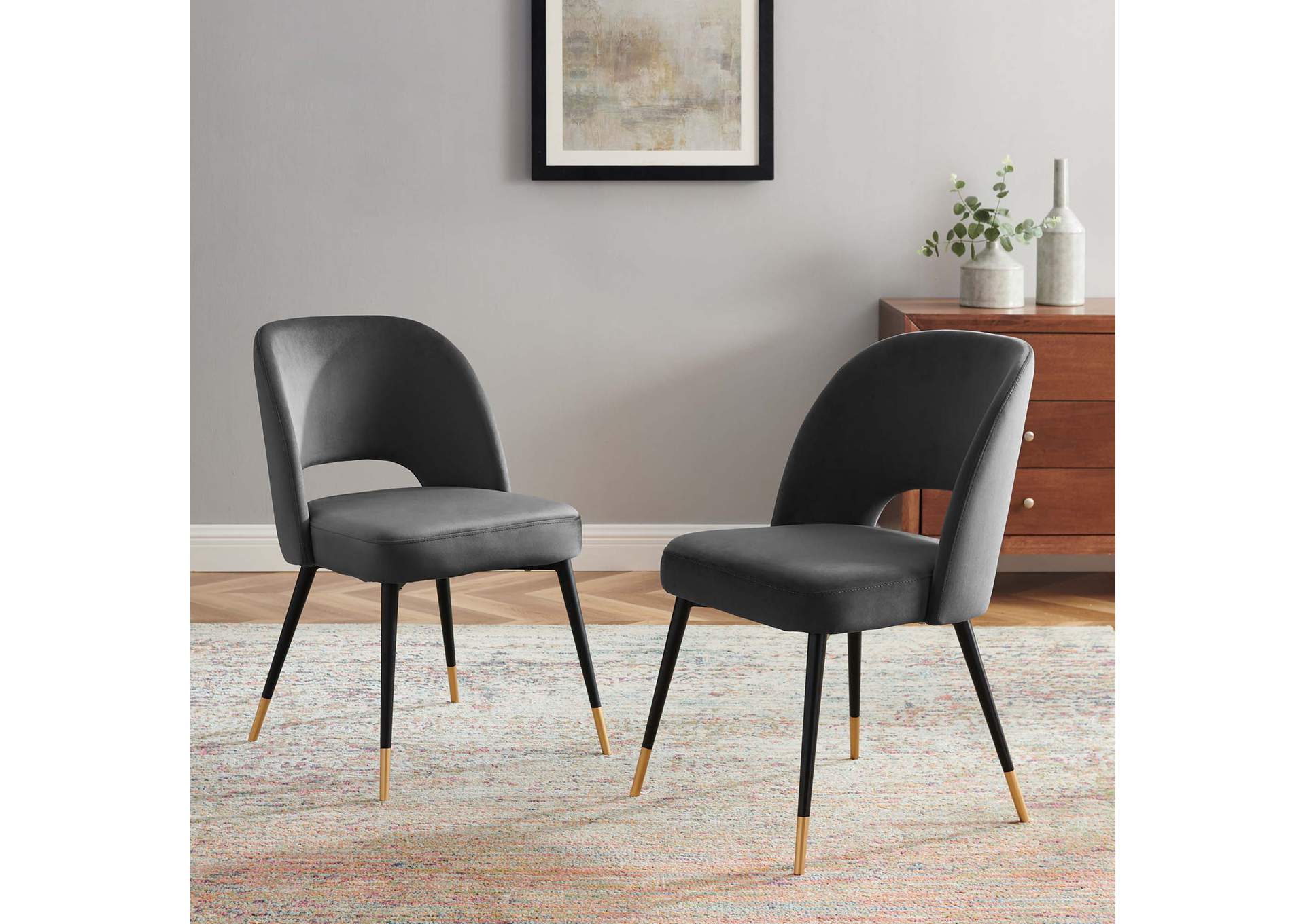 Charcoal Rouse Performance Velvet Dining Side Chairs - [Set of 2],Modway