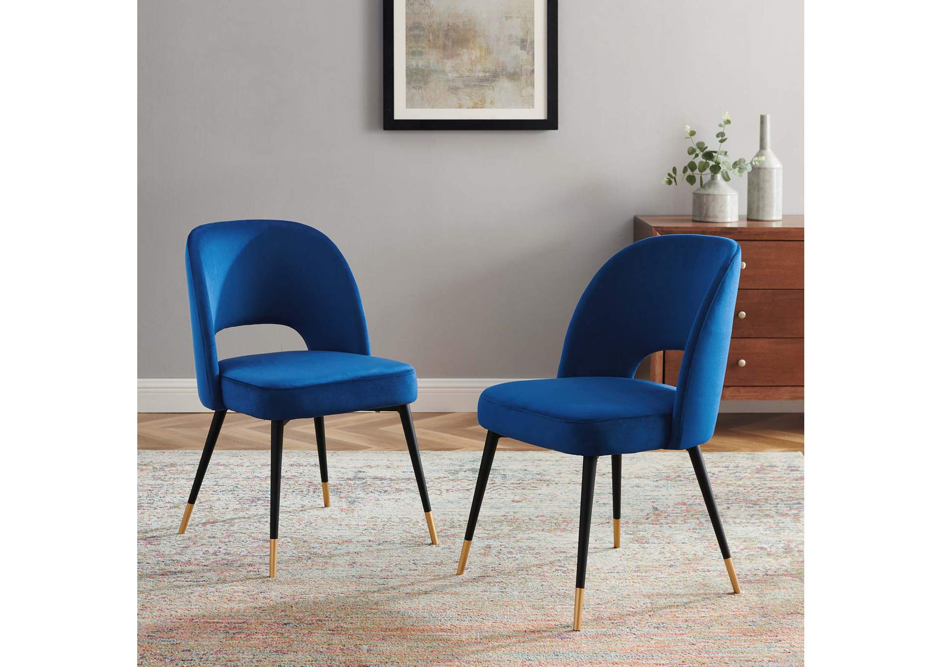 Navy Rouse Performance Velvet Dining Side Chairs - [Set of 2],Modway