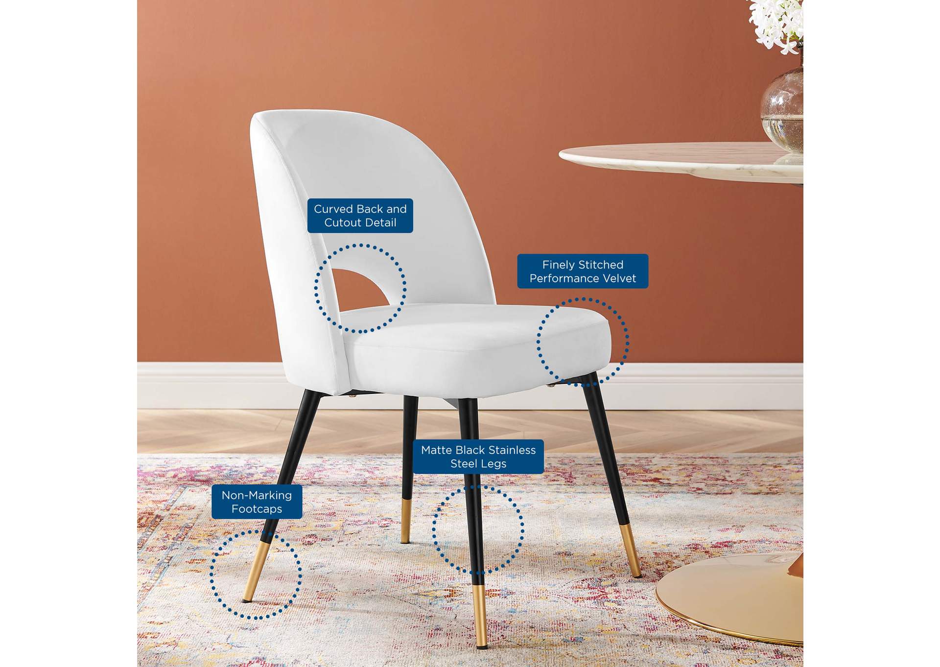 White Rouse Performance Velvet Dining Side Chairs - [Set of 2],Modway