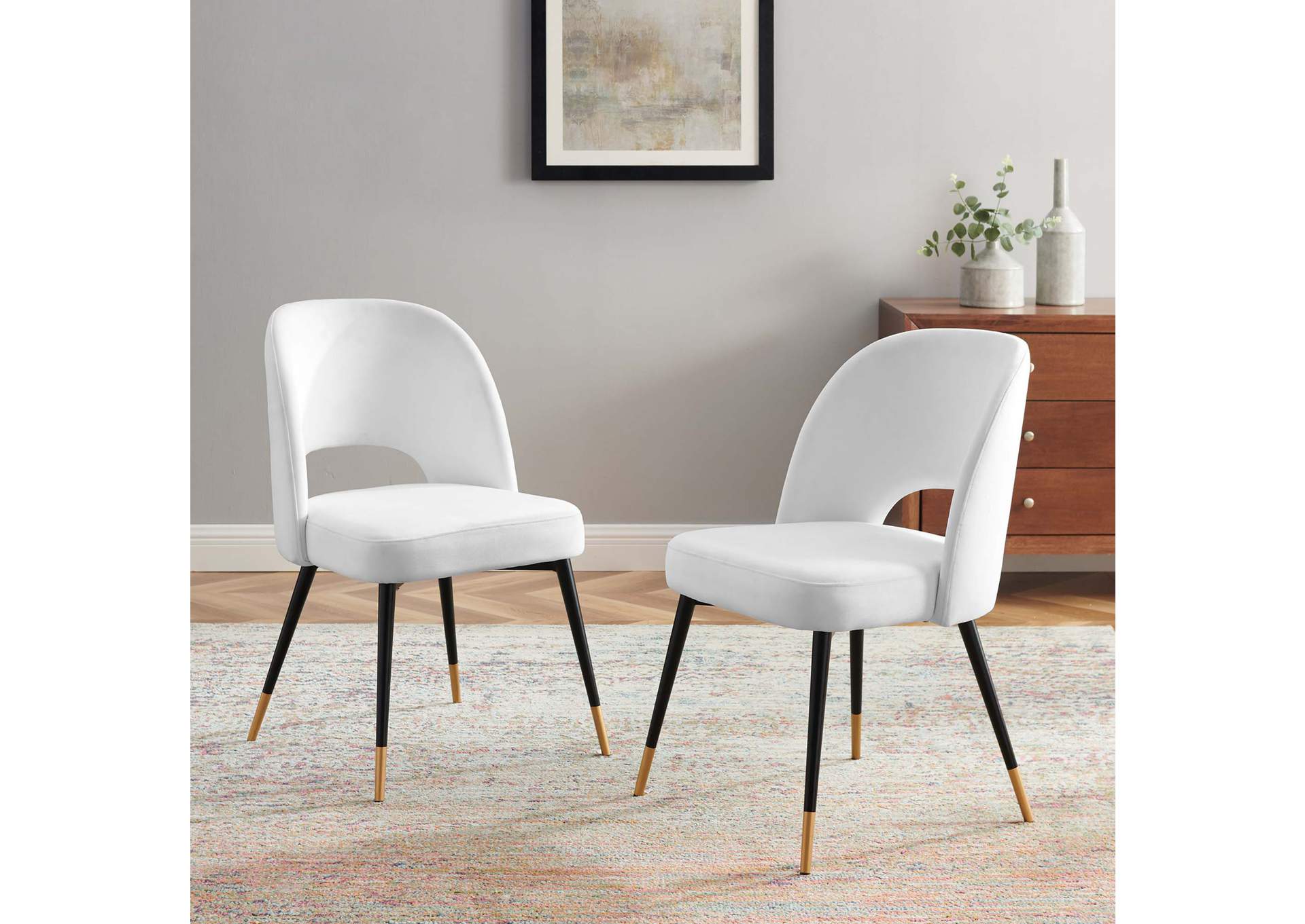 White Rouse Performance Velvet Dining Side Chairs - [Set of 2],Modway