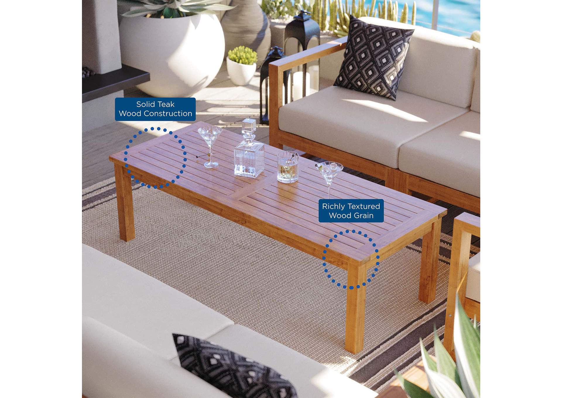 Natural White Upland Outdoor Patio Teak Wood 5-Piece Sectional Sofa Set,Modway