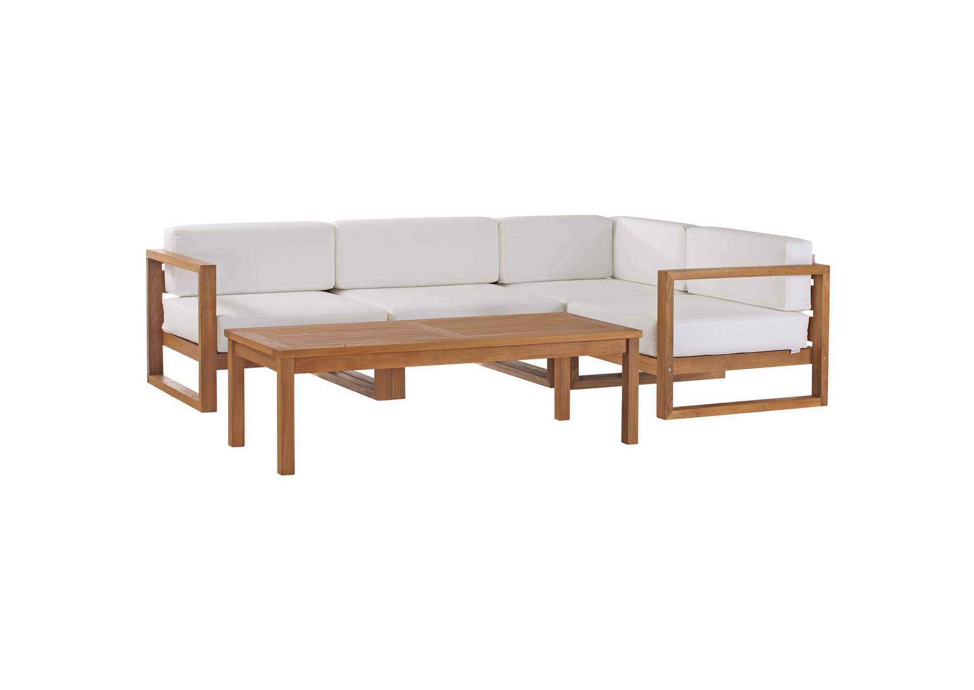 Natural White Upland Outdoor Patio Teak Wood 5-Piece Sectional Sofa Set,Modway