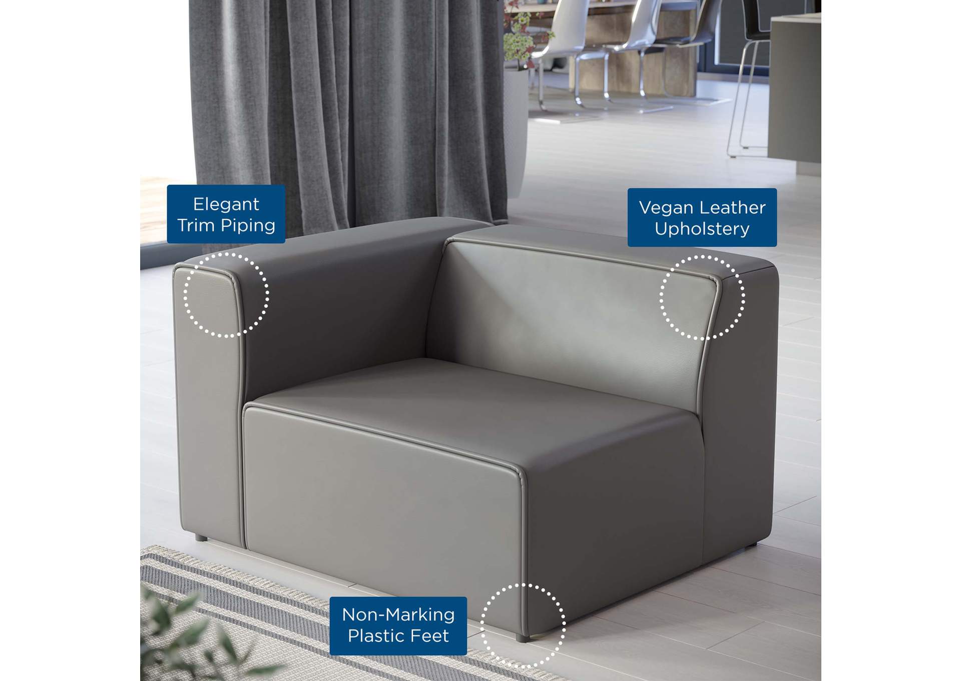 Gray Mingle Vegan Leather Left-Arm Chair,Modway