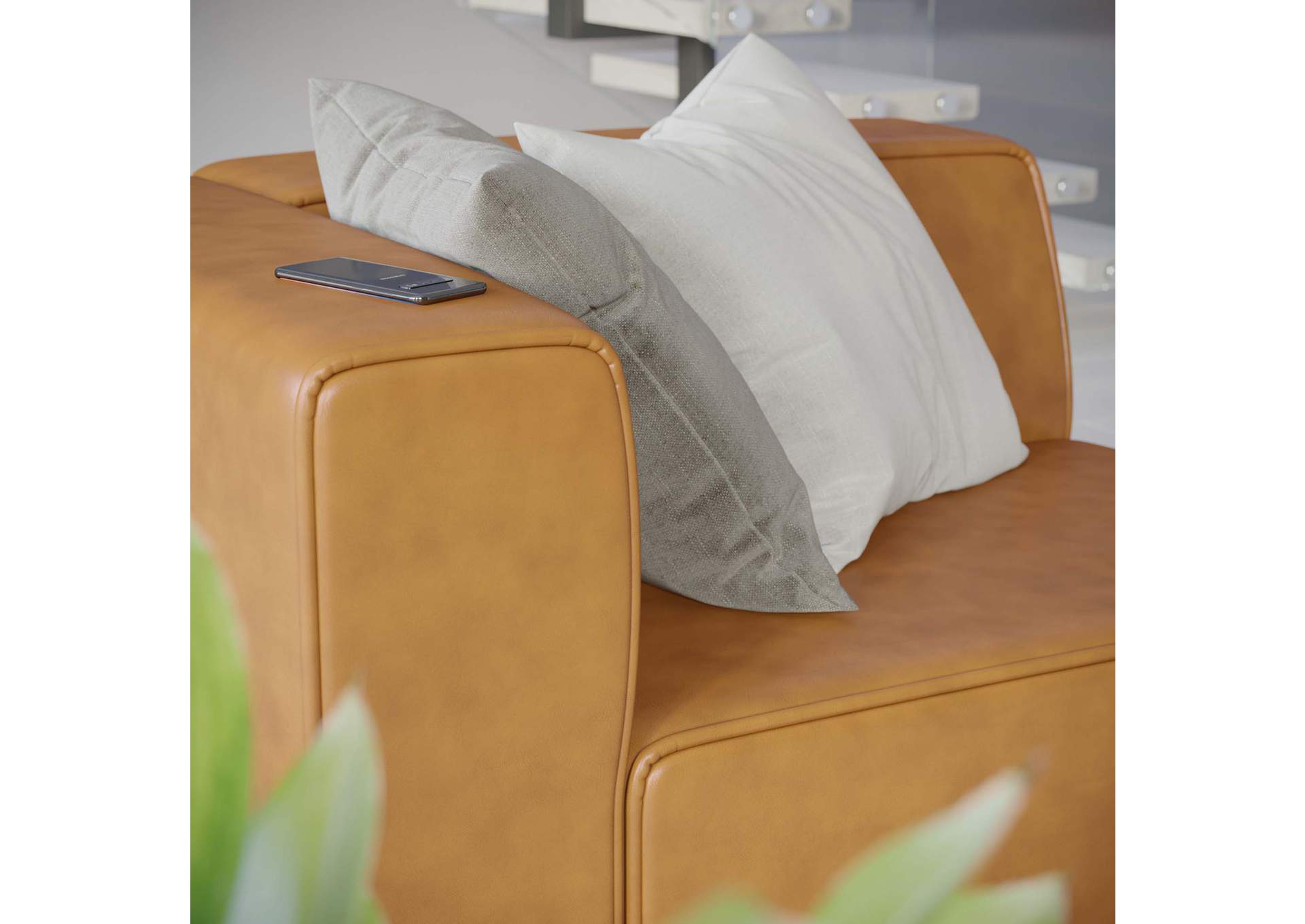 Tan Mingle Vegan Leather Left-Arm Chair,Modway