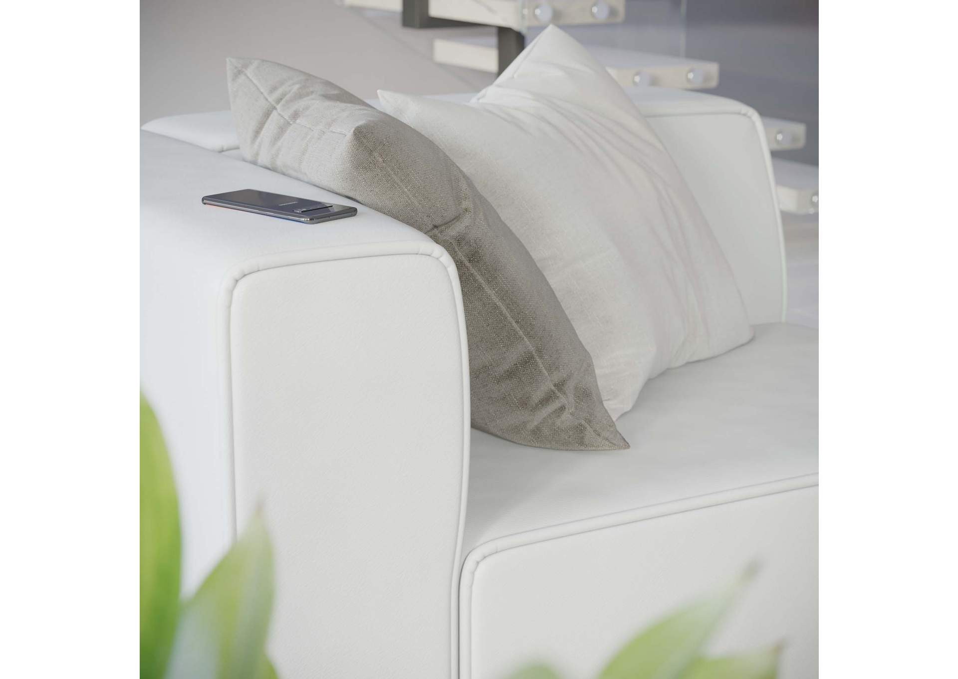 White Mingle Vegan Leather Left-Arm Chair,Modway