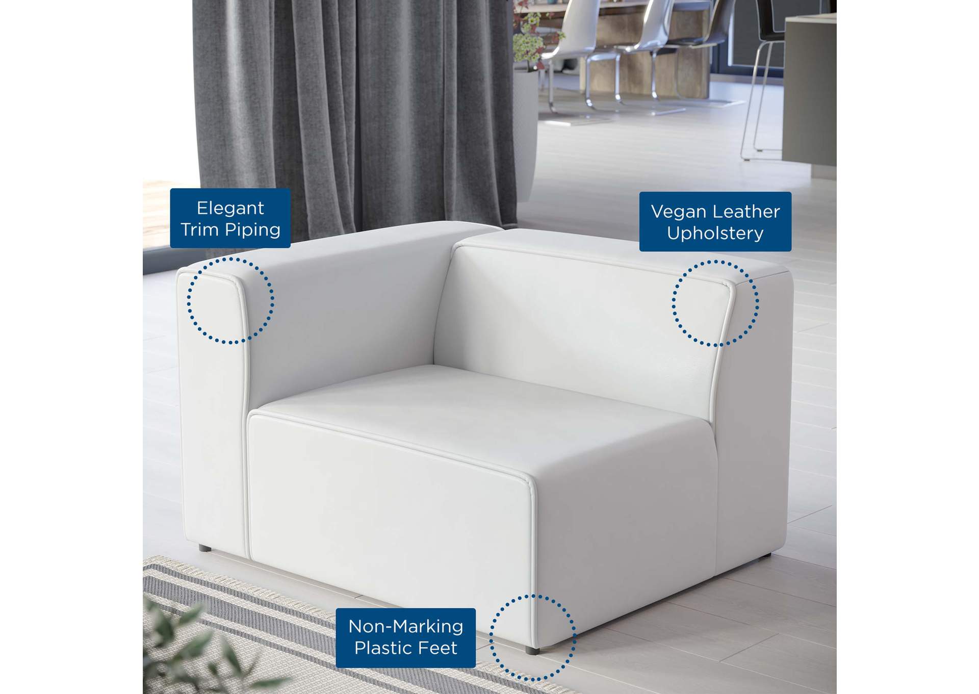 White Mingle Vegan Leather Left-Arm Chair,Modway