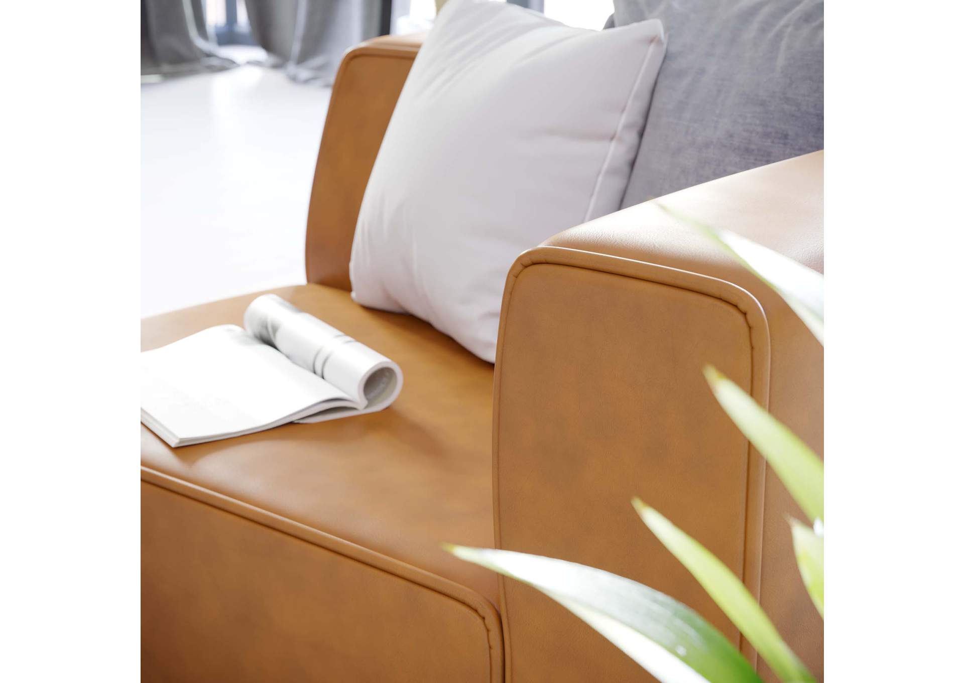 Tan Mingle Vegan Leather Right-Arm Chair,Modway