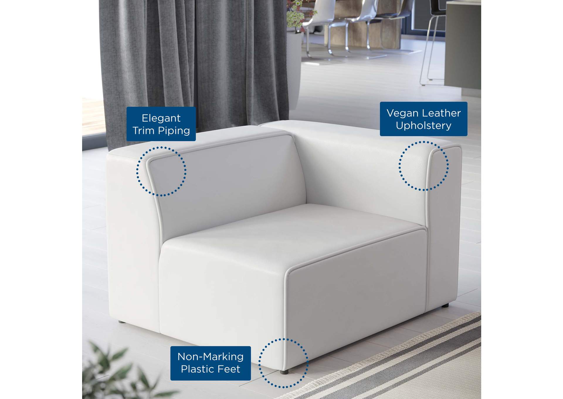 White Mingle Vegan Leather Right-Arm Chair,Modway