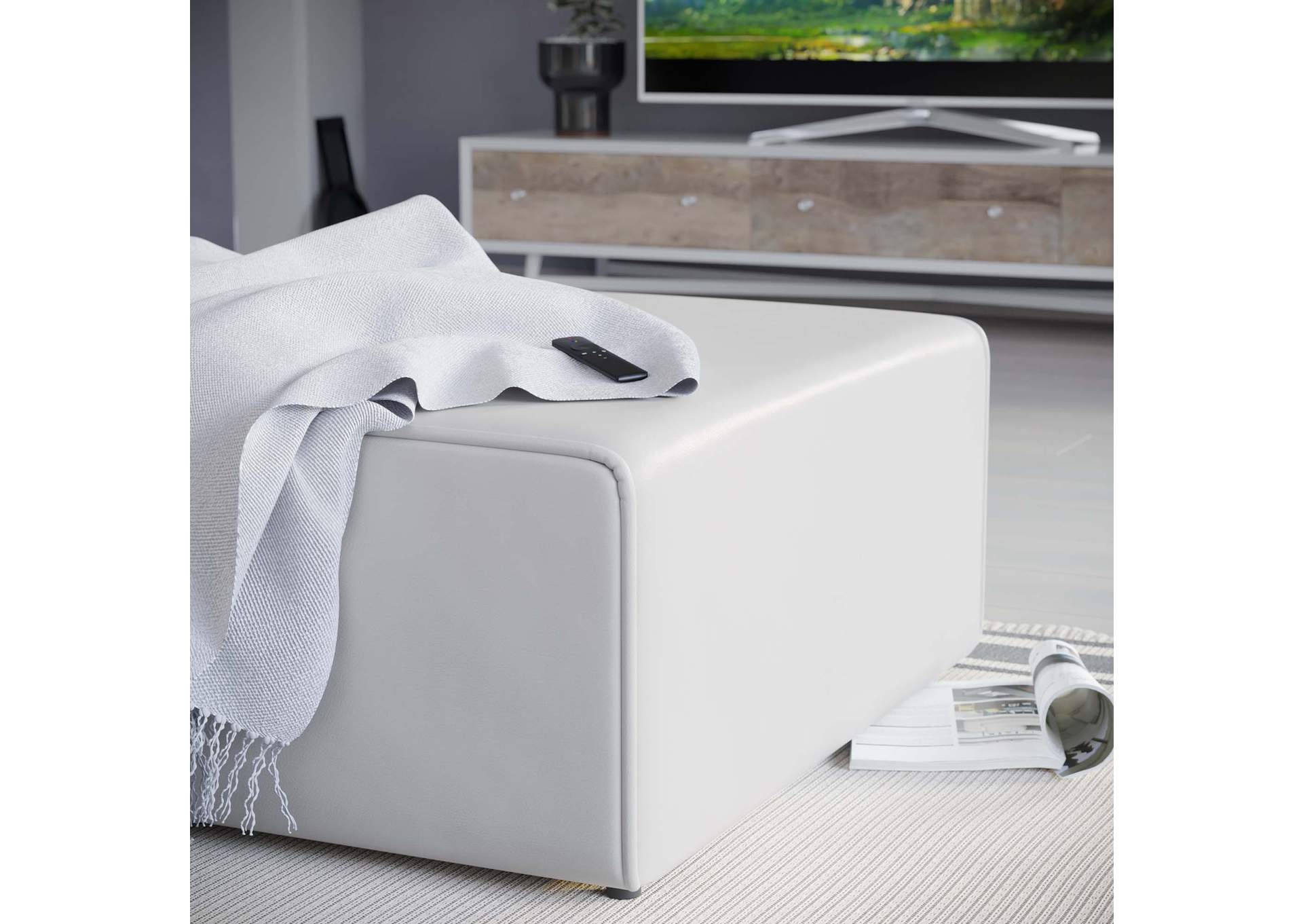 White Mingle Vegan Leather Ottoman,Modway