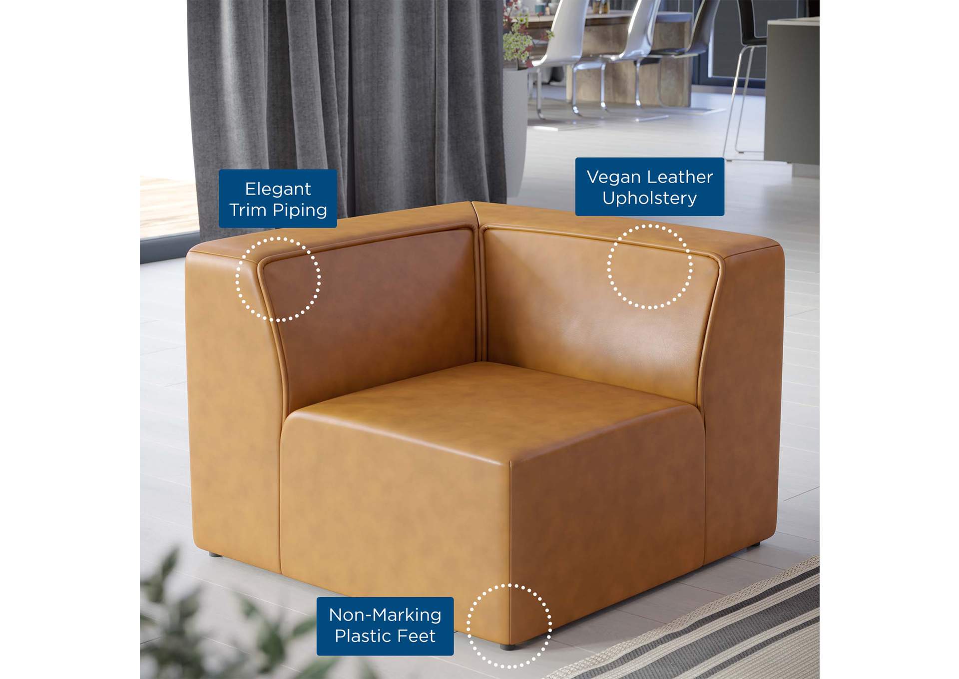 Tan Mingle Vegan Leather Corner Chair,Modway