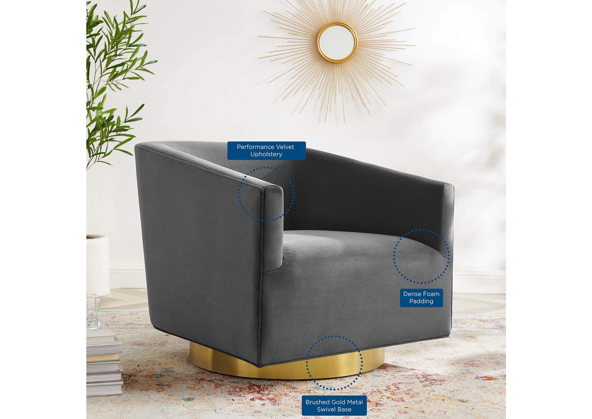 Twist Accent Lounge Performance Velvet Swivel Chair,Modway