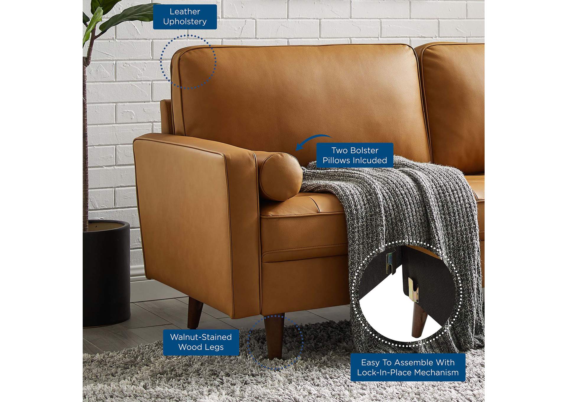 Valour Leather Sofa,Modway