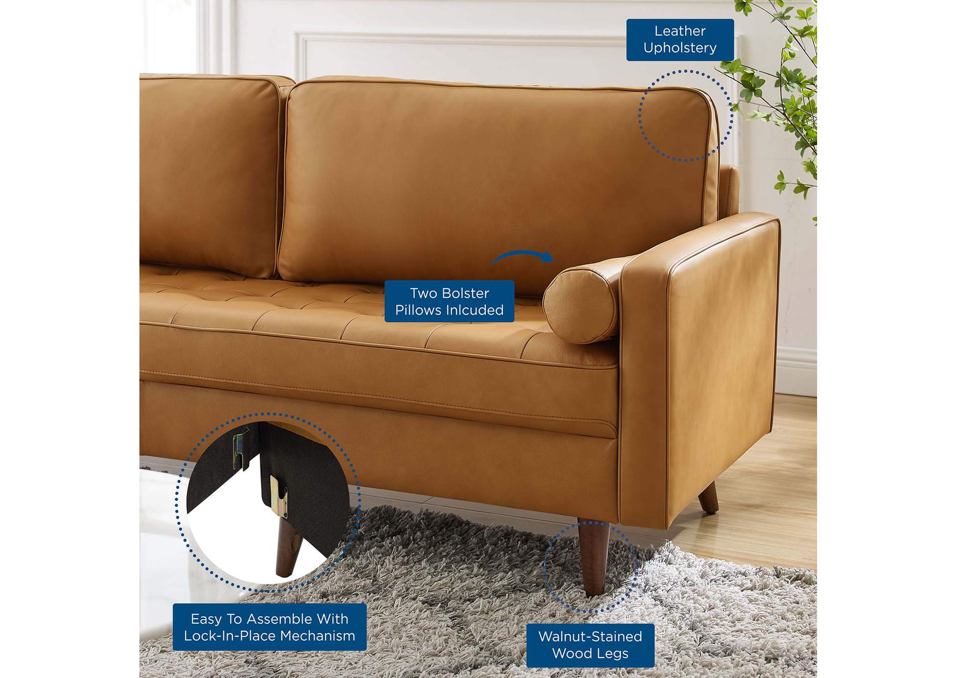 Valour 81" Leather Sofa,Modway