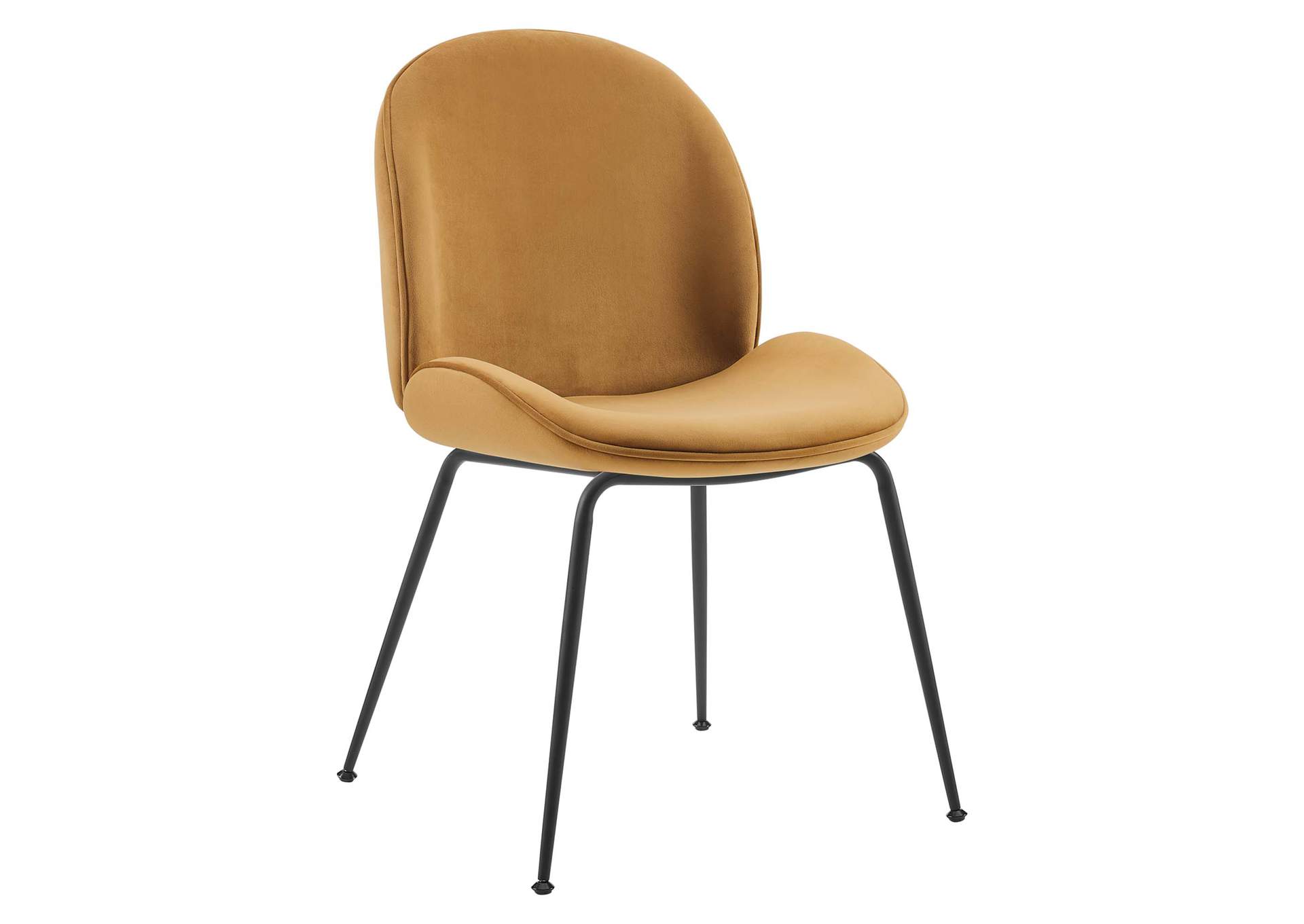 Cognac Scoop Black Powder Coated Steel Leg Performance Velvet Dining Chairs - [Set of 2],Modway