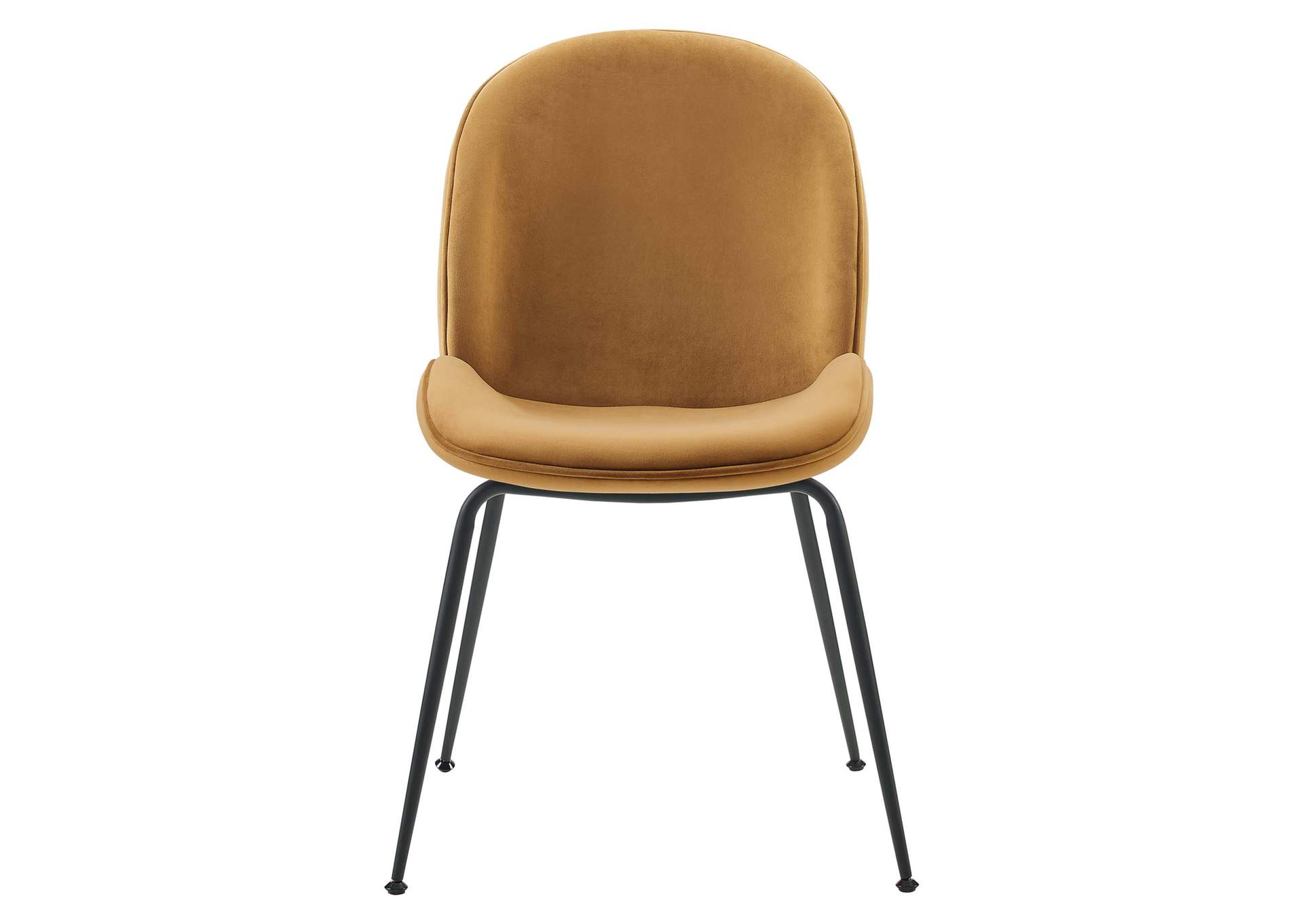 Cognac Scoop Black Powder Coated Steel Leg Performance Velvet Dining Chairs - [Set of 2],Modway