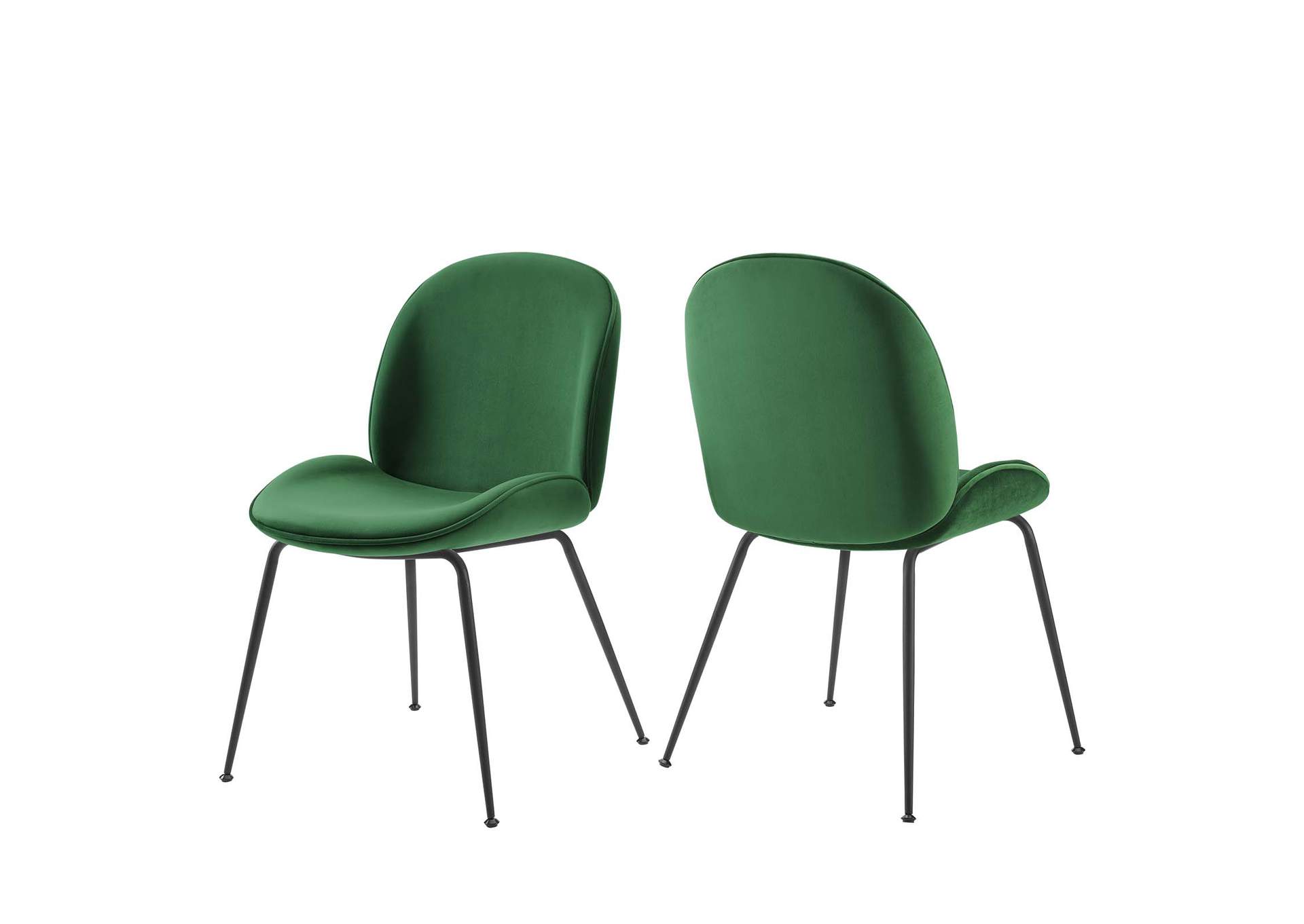 Emerald Scoop Black Powder Coated Steel Leg Performance Velvet Dining Chairs - [Set of 2],Modway