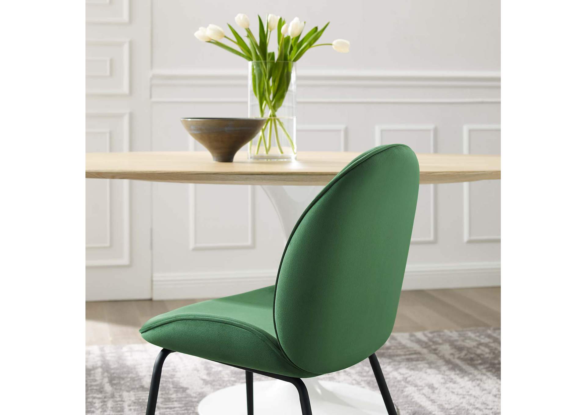 Emerald Scoop Black Powder Coated Steel Leg Performance Velvet Dining Chairs - [Set of 2],Modway