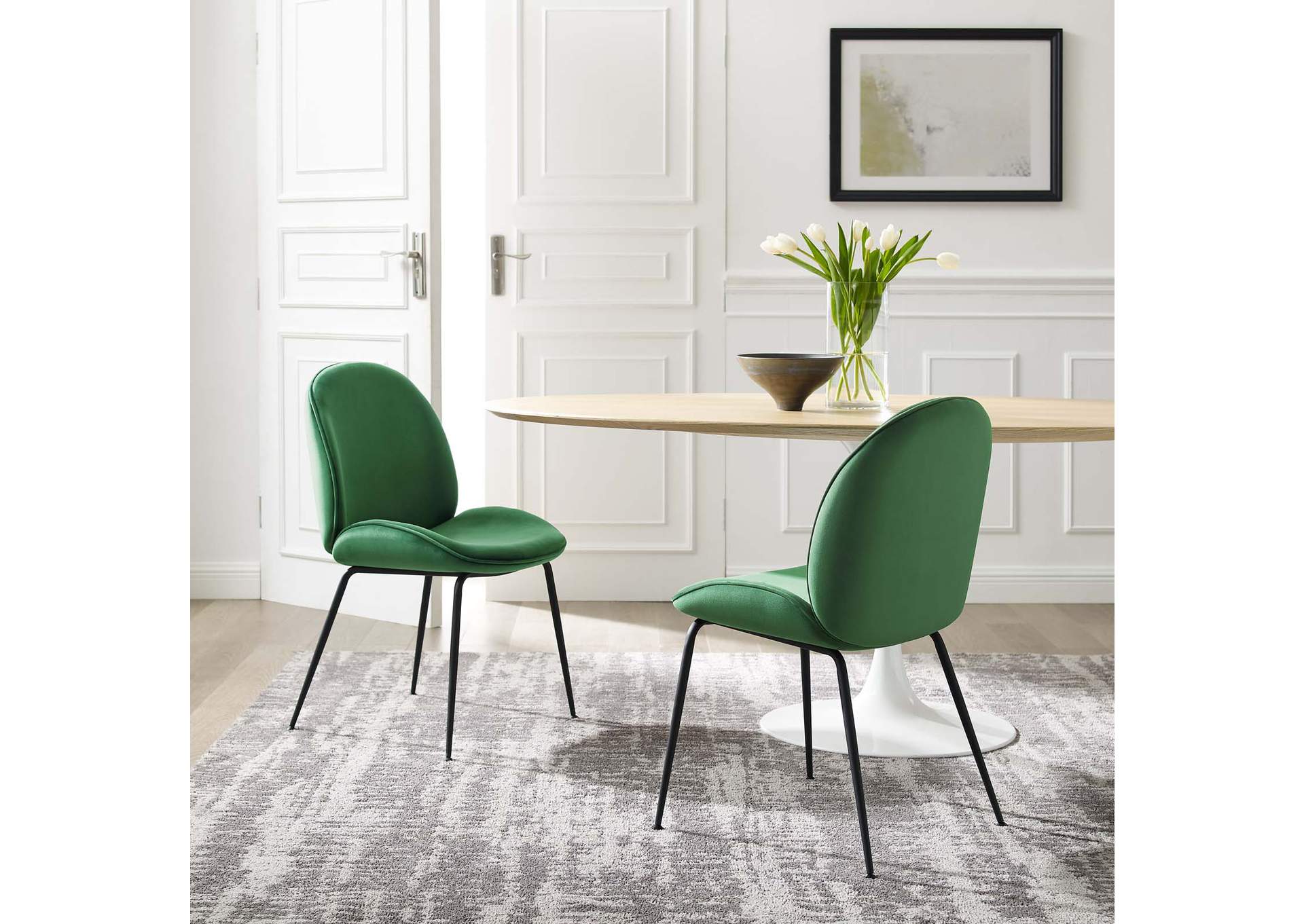 Emerald Scoop Black Powder Coated Steel Leg Performance Velvet Dining Chairs - [Set of 2],Modway