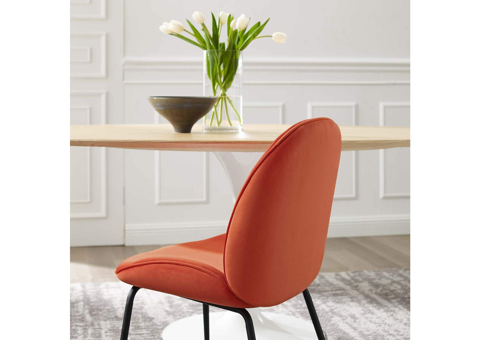 Orange Scoop Black Powder Coated Steel Leg Performance Velvet Dining Chairs - [Set of 2],Modway