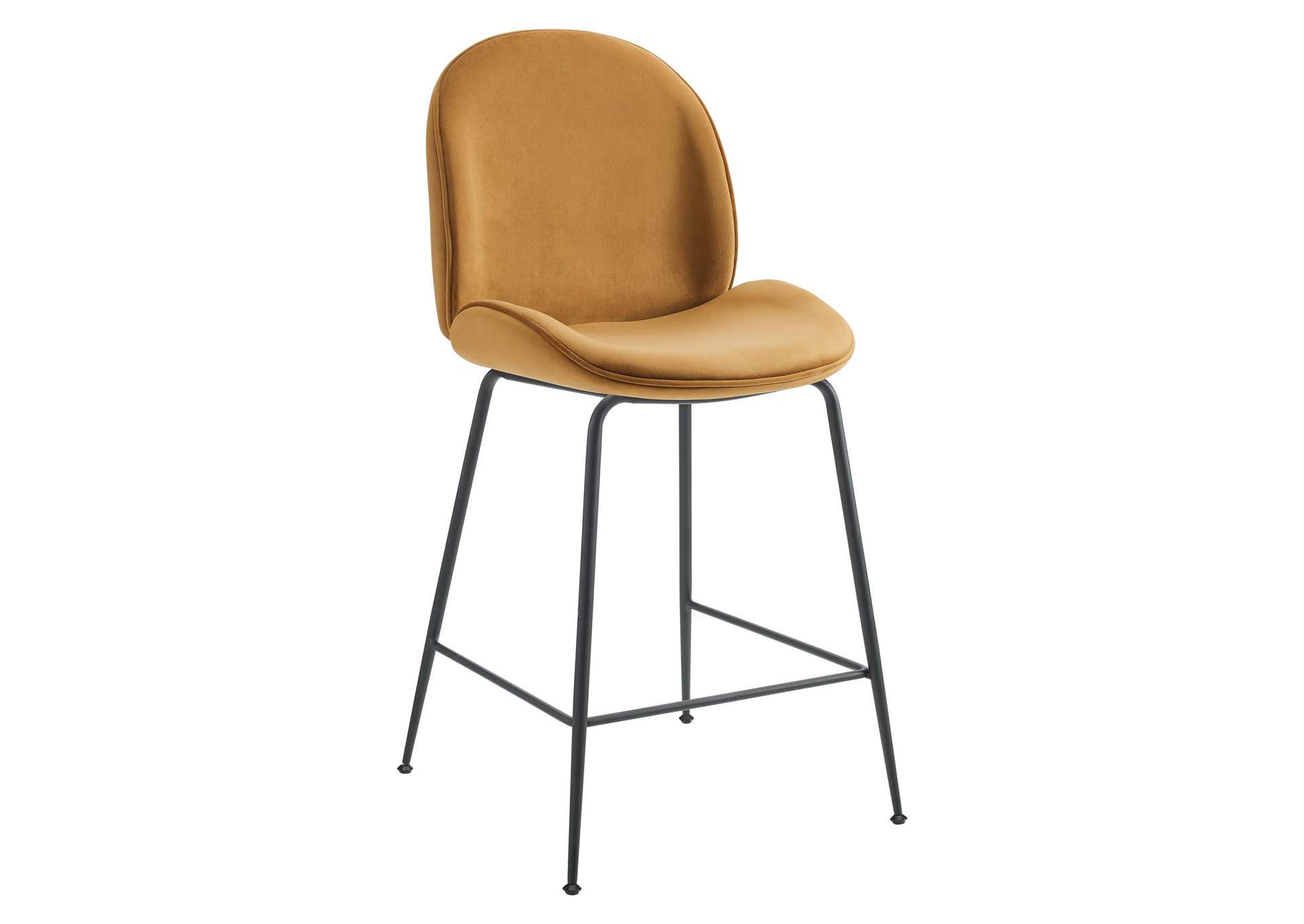 Cognac Scoop Black Powder Coated Steel Leg Performance Velvet Counter Stool,Modway