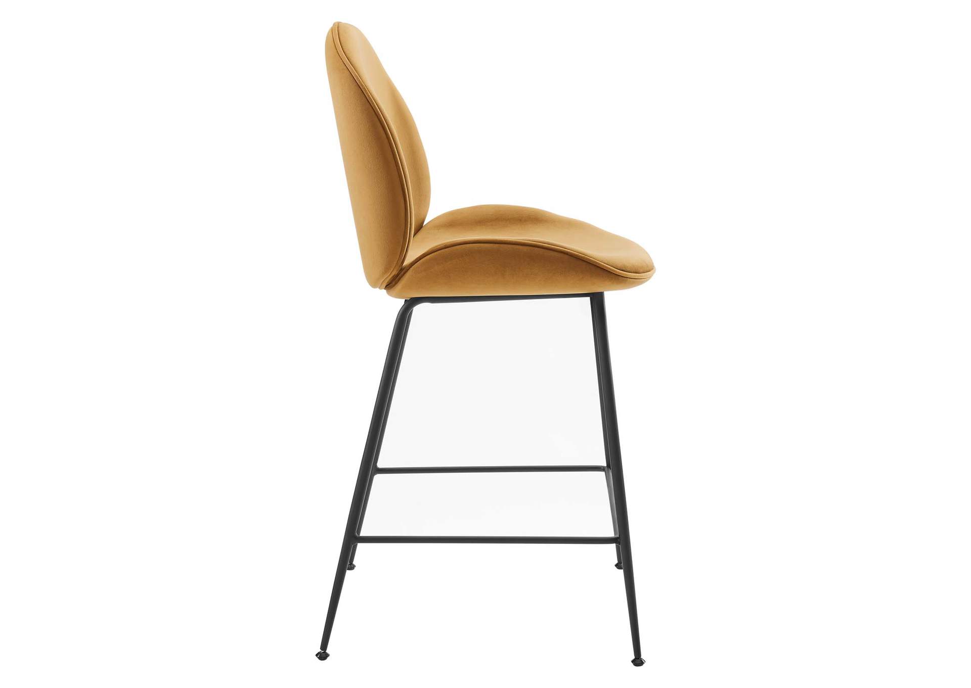 Cognac Scoop Black Powder Coated Steel Leg Performance Velvet Counter Stool,Modway