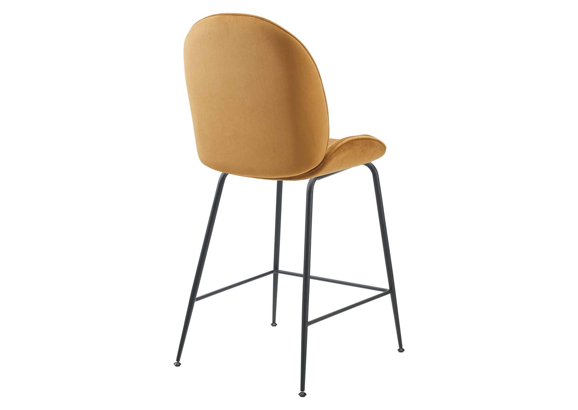 Cognac Scoop Black Powder Coated Steel Leg Performance Velvet Counter Stool,Modway