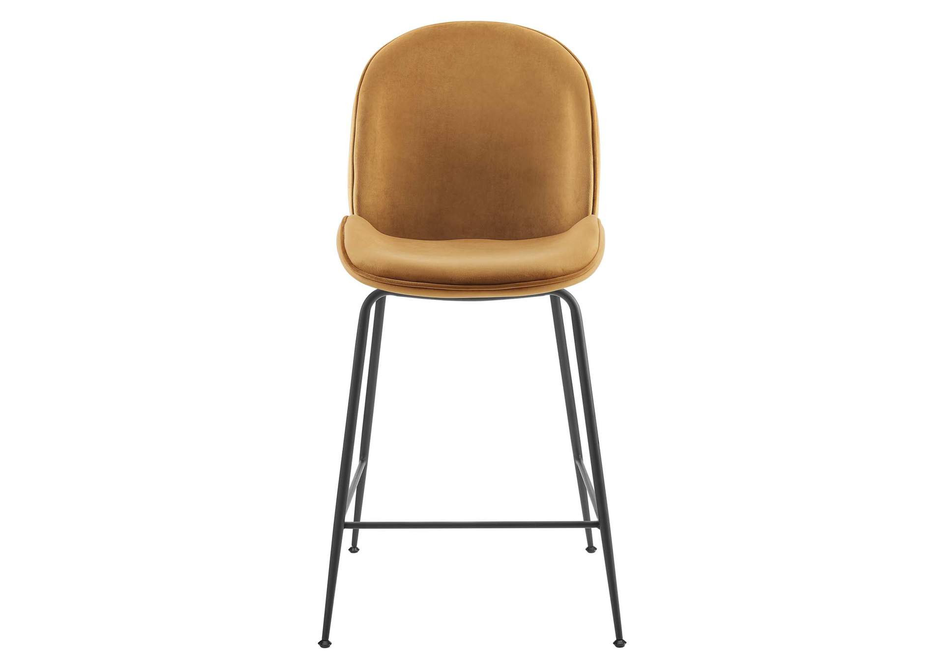 Cognac Scoop Black Powder Coated Steel Leg Performance Velvet Counter Stool,Modway
