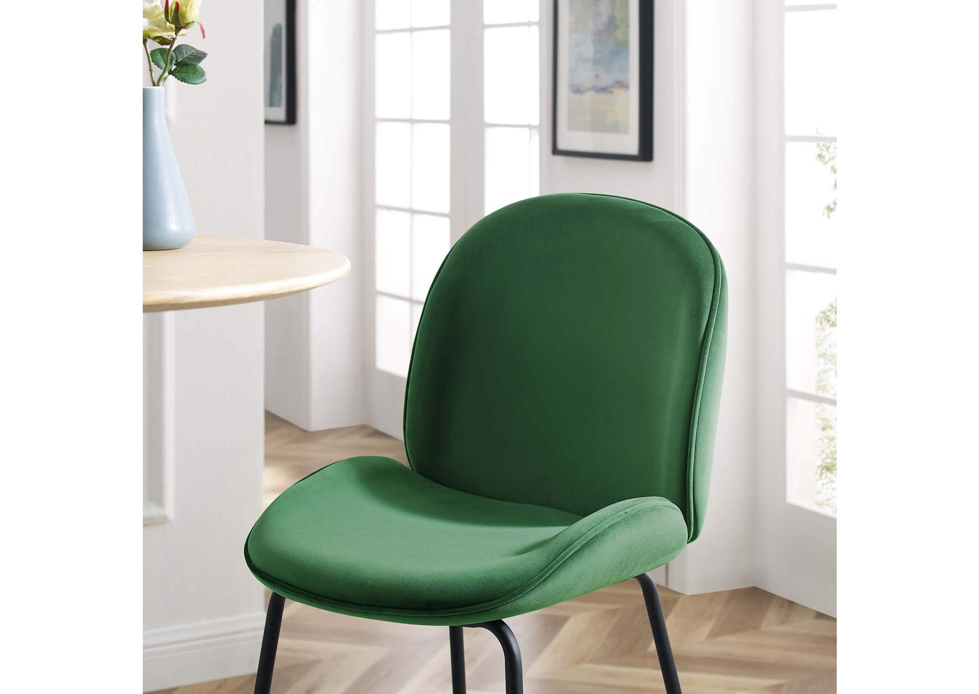 Emerald Scoop Black Powder Coated Steel Leg Performance Velvet Counter Stool,Modway