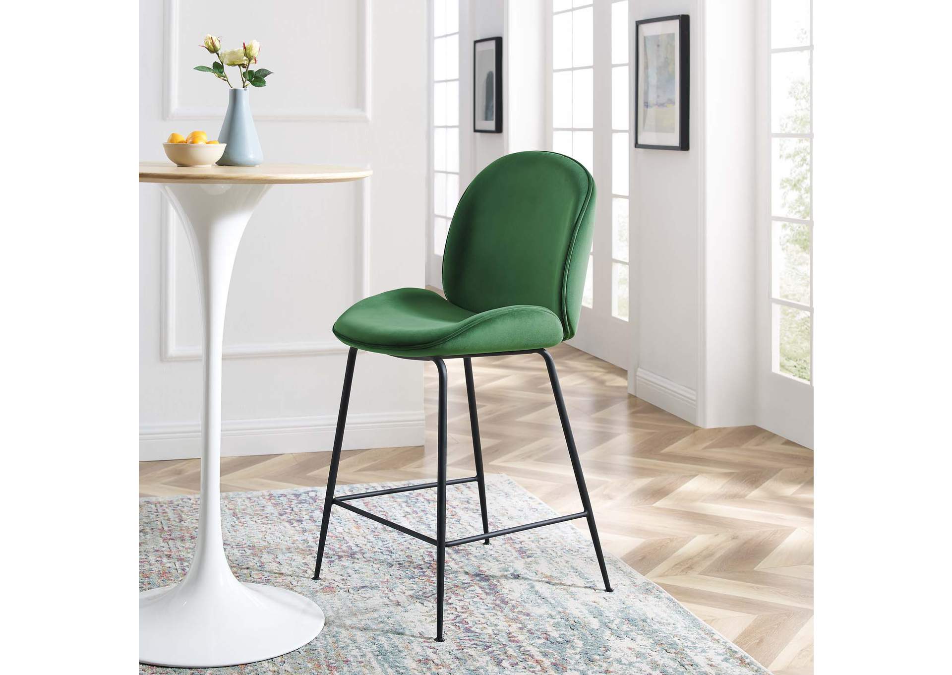 Emerald Scoop Black Powder Coated Steel Leg Performance Velvet Counter Stool,Modway