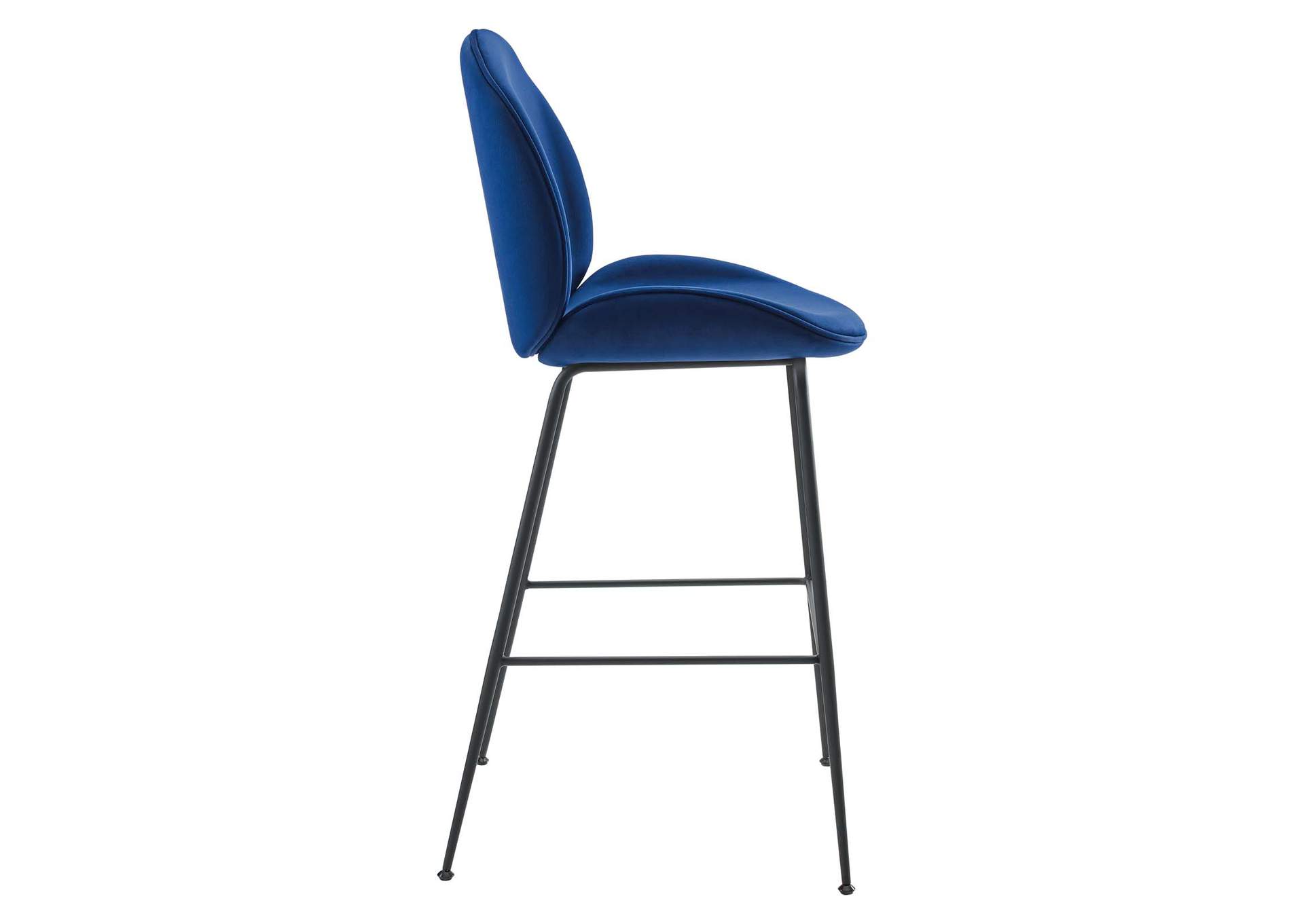 Navy Scoop Black Powder Coated Steel Leg Performance Velvet Bar Stool,Modway