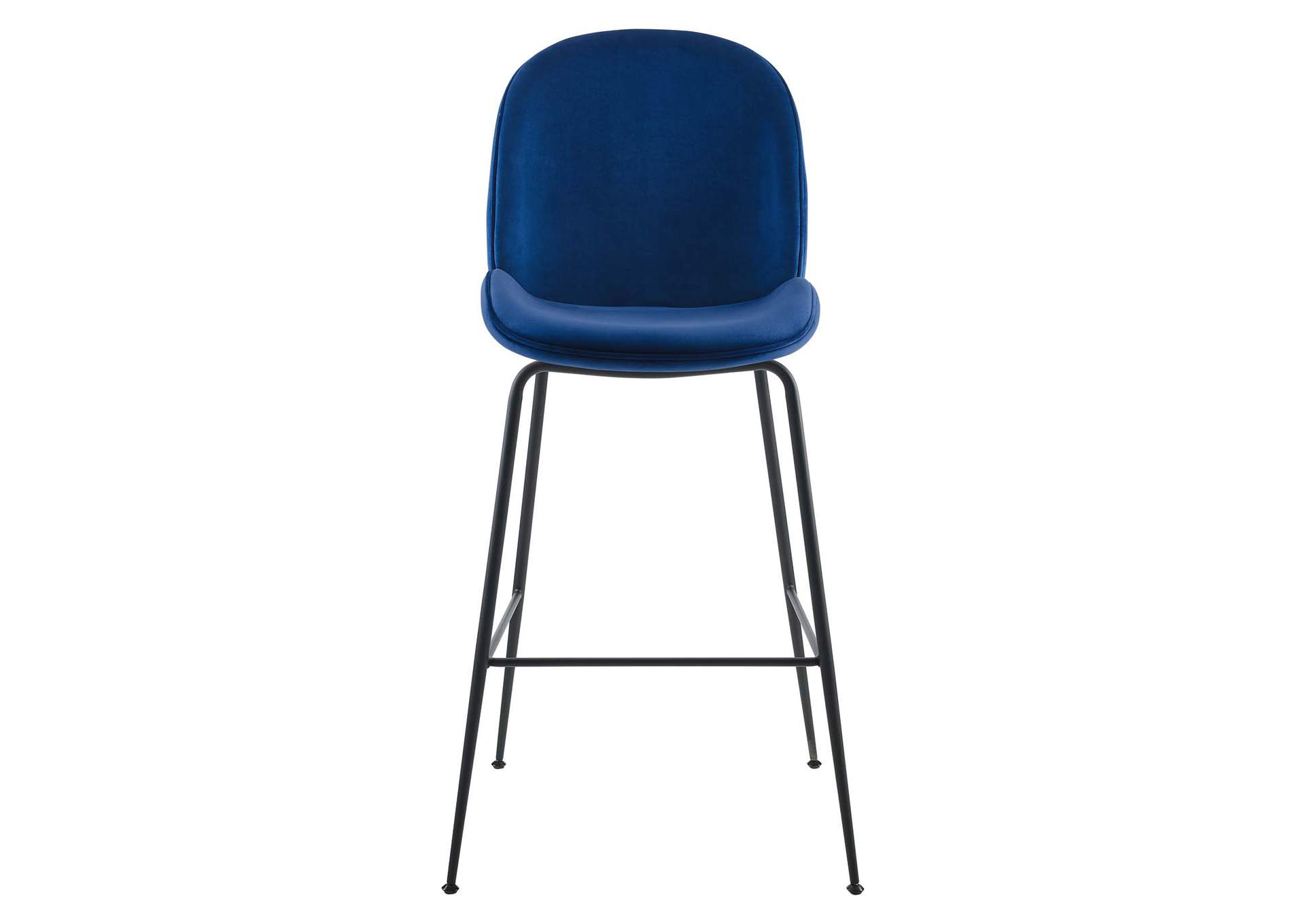 Navy Scoop Black Powder Coated Steel Leg Performance Velvet Bar Stool,Modway